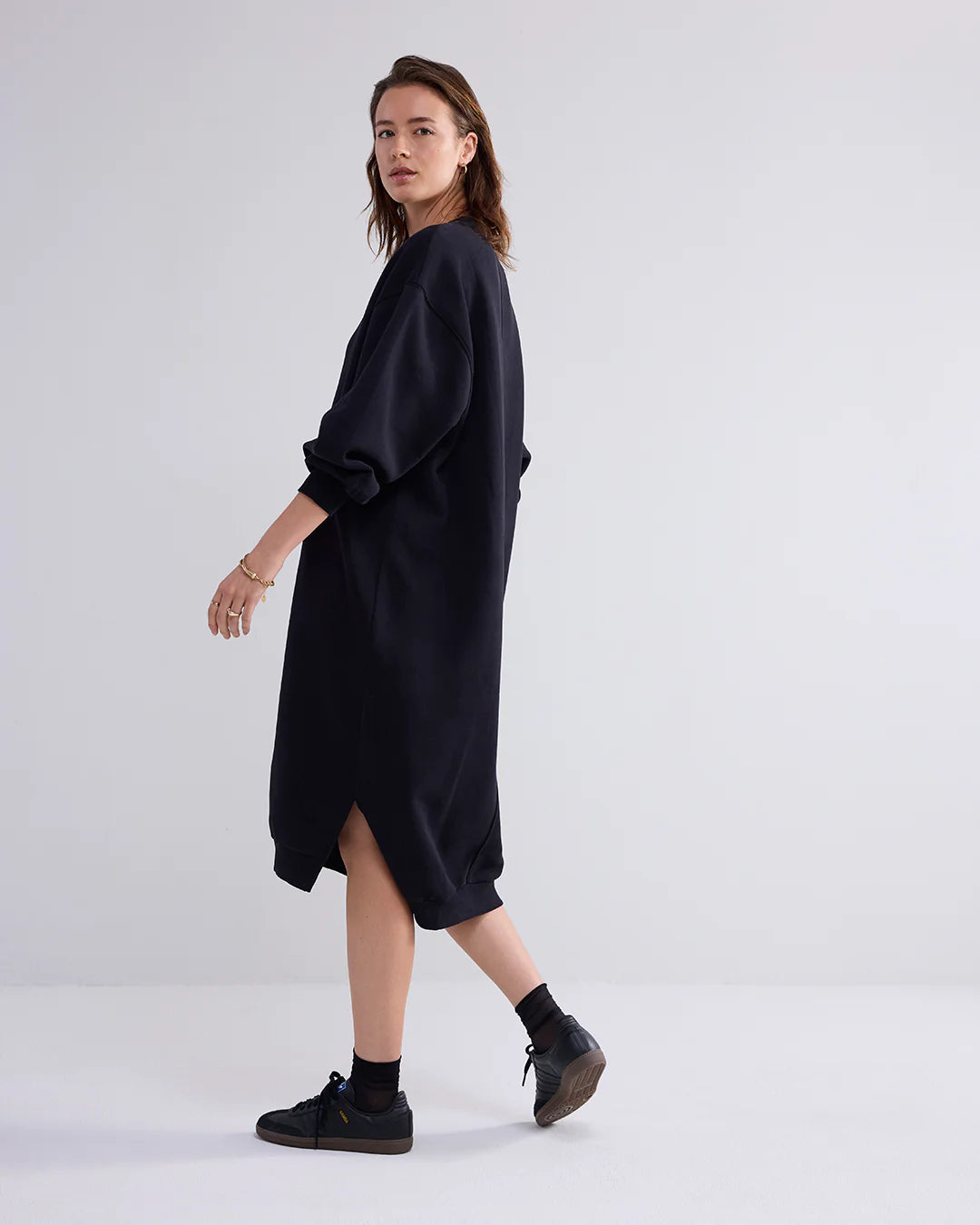 Oversized Dress in Sweat Brushed Black