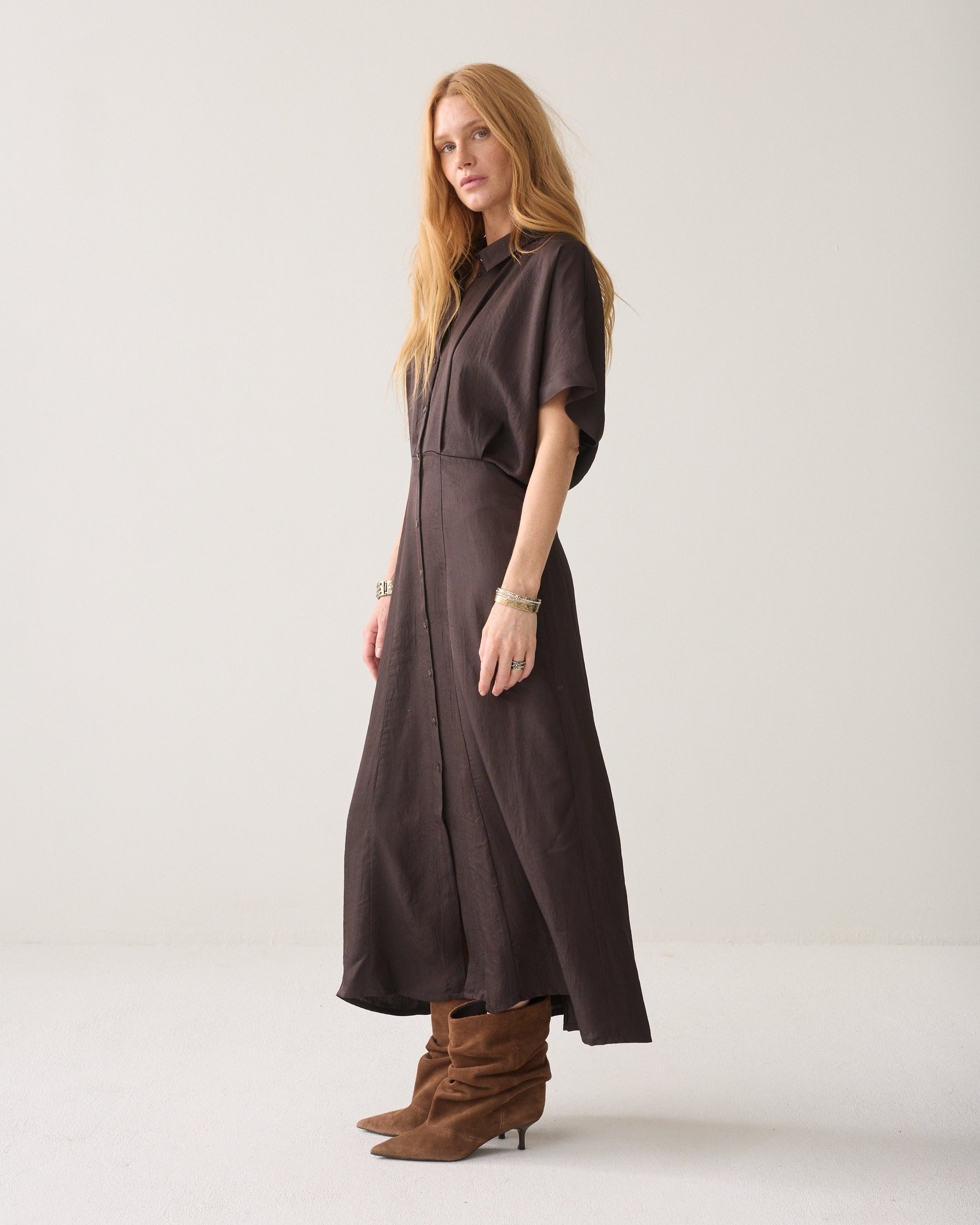 Button Down Dress Light Twill in Dark chocolate