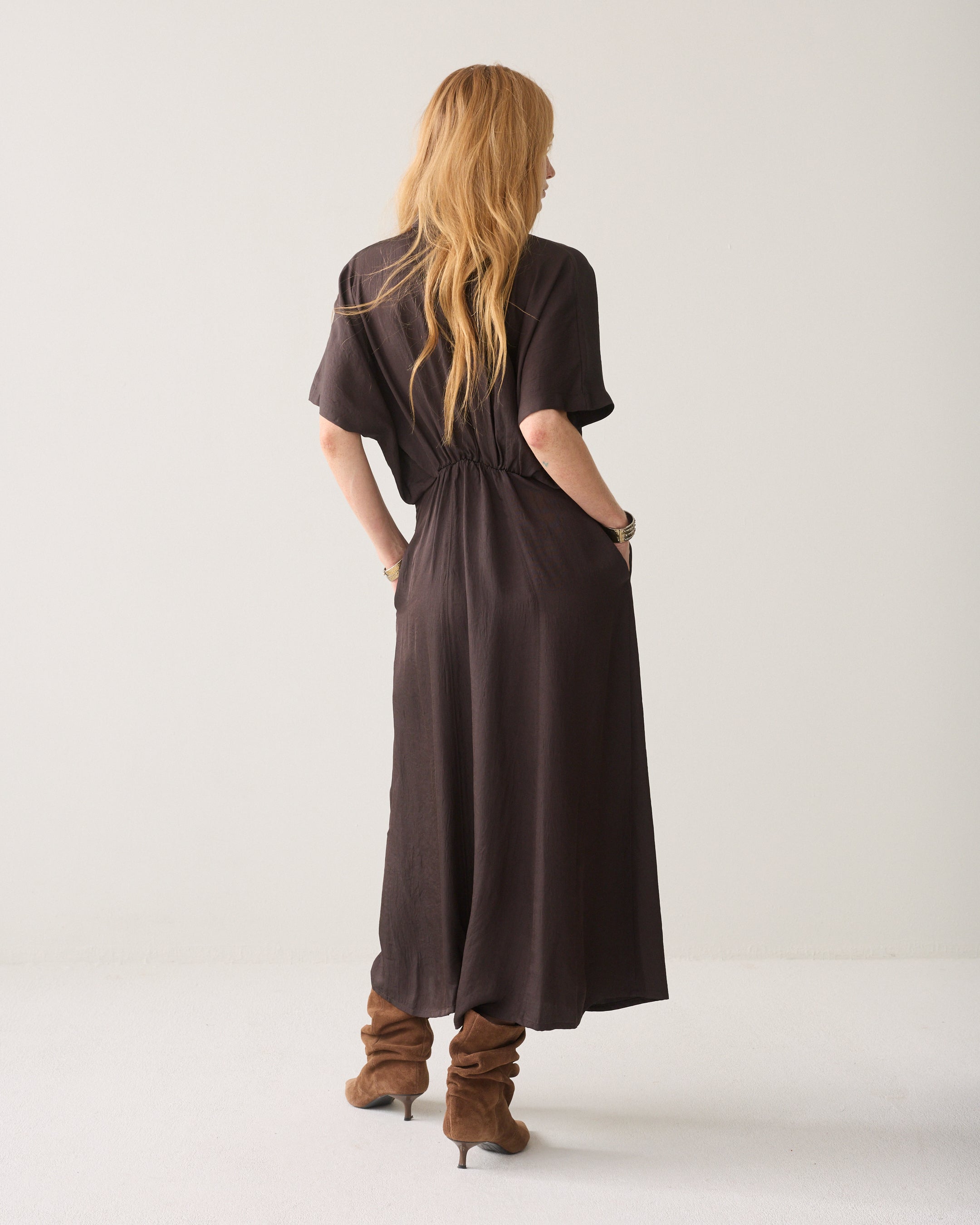 Button Down Dress Light Twill in Dark chocolate