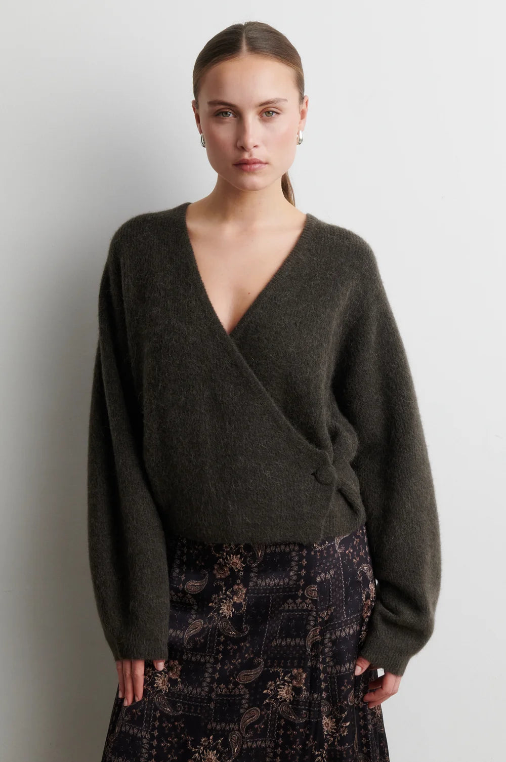 Gabby Wrap Knit in Black Olive