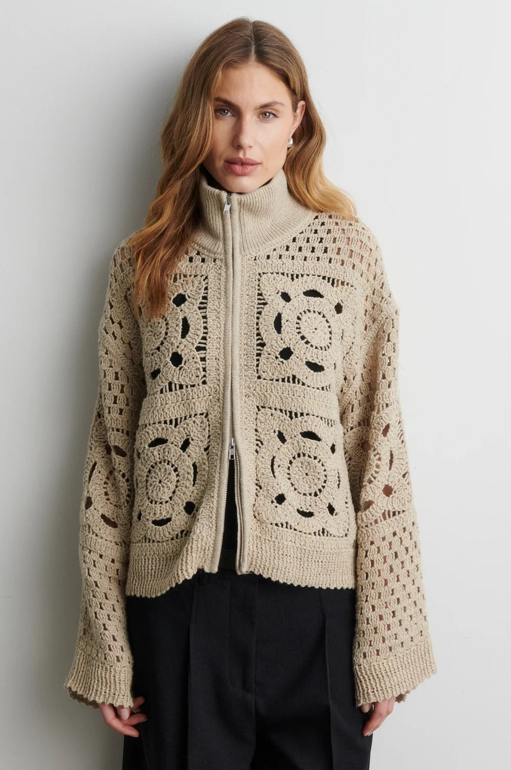 Crosette Knit Cardigan in Camel