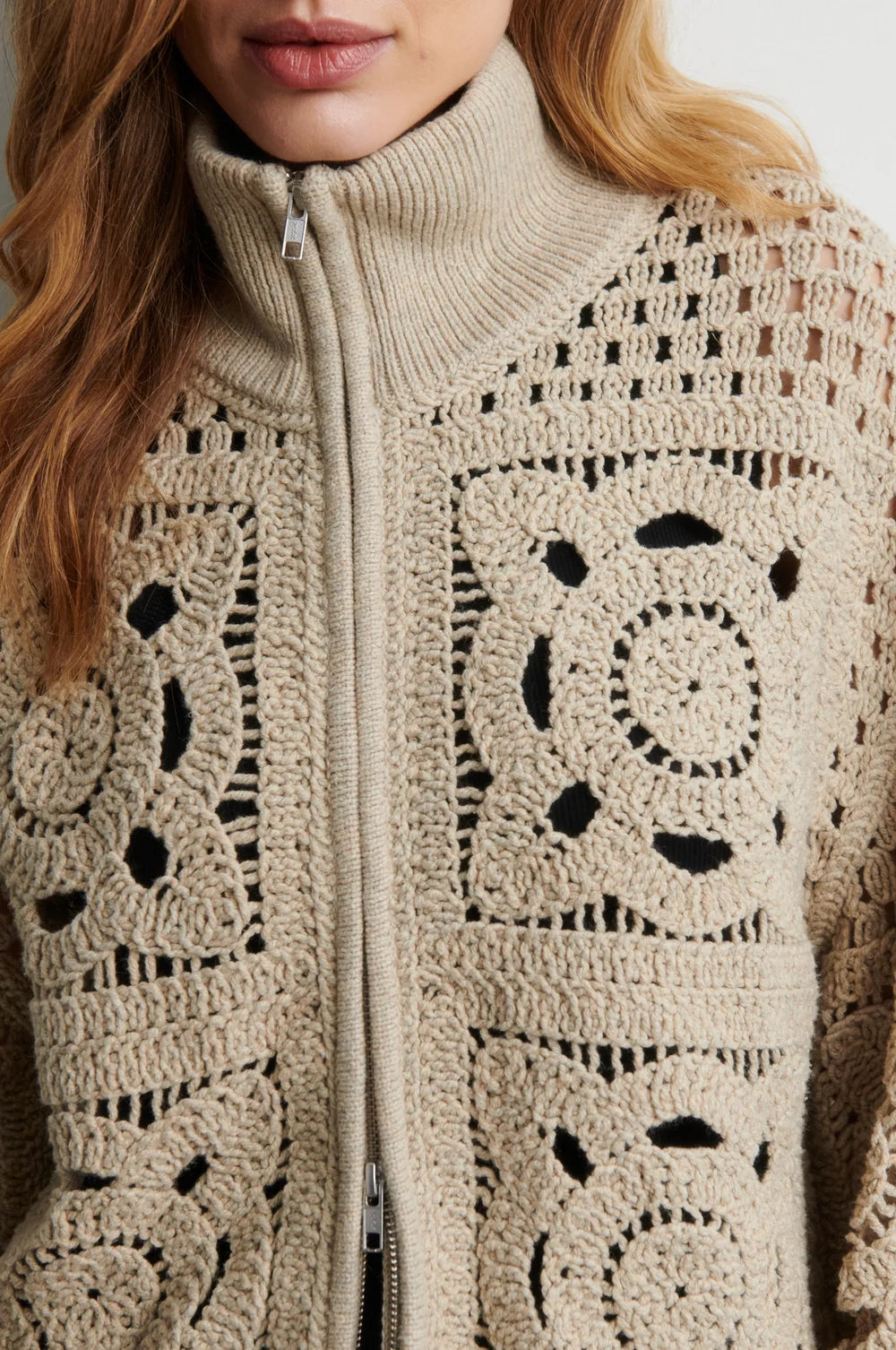 Crosette Knit Cardigan in Camel