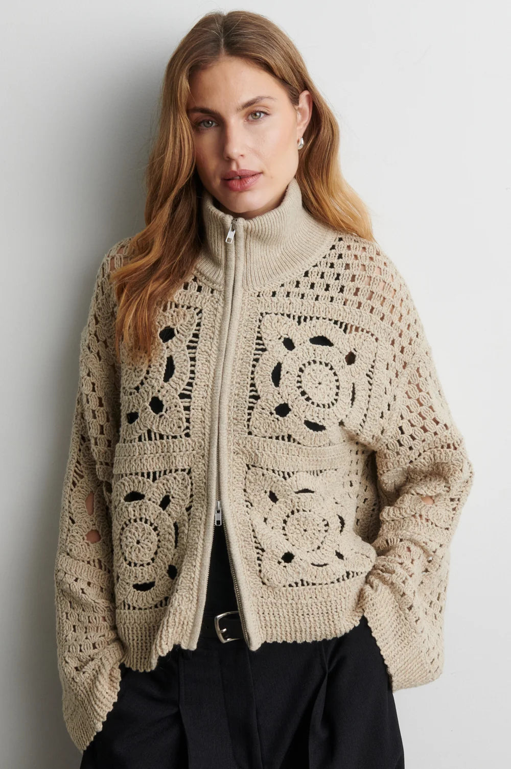 Crosette Knit Cardigan in Camel