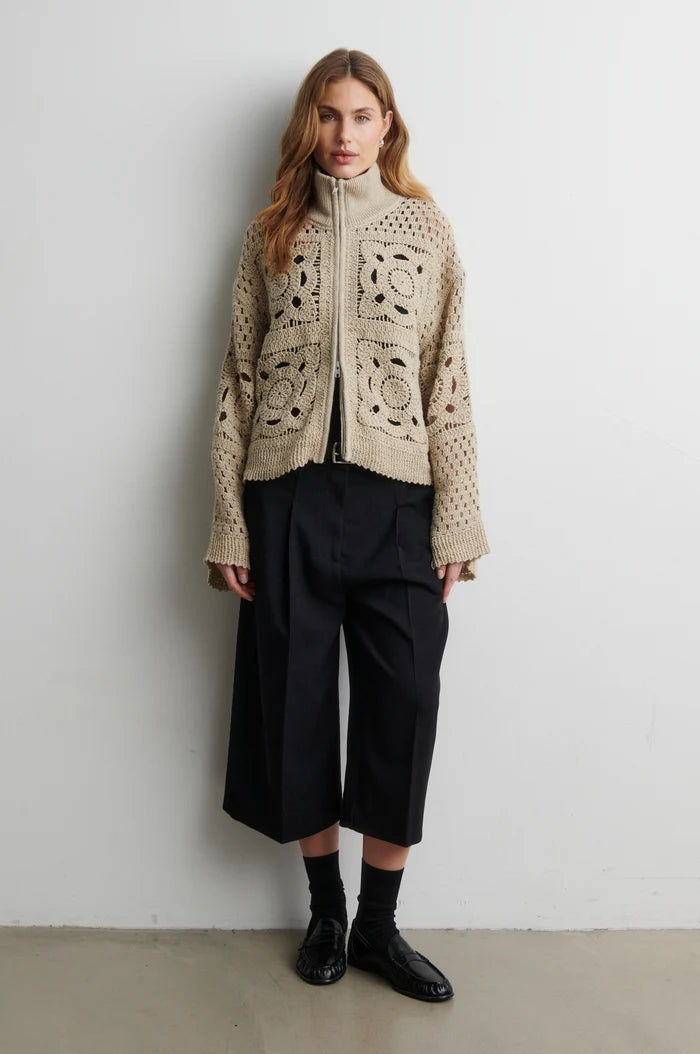Crosette Knit Cardigan in Camel
