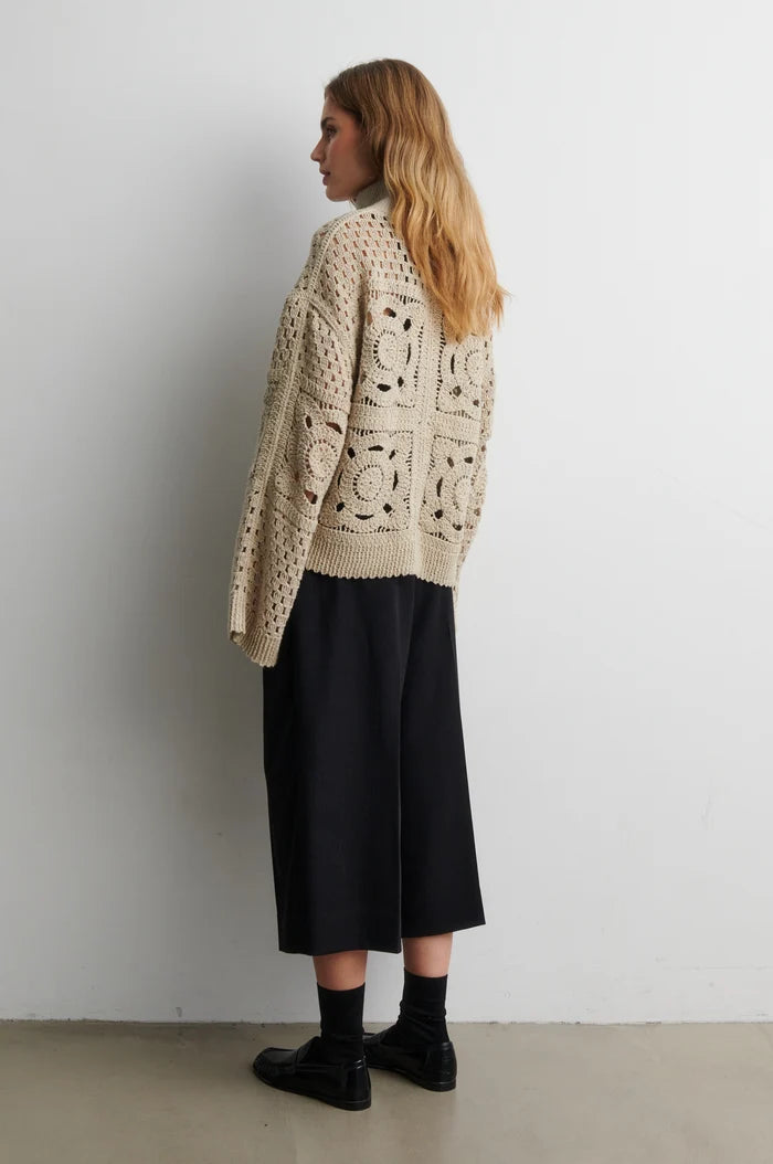 Crosette Knit Cardigan in Camel