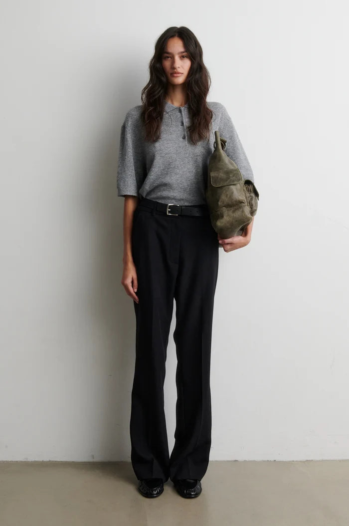 Longo Ss Knit Collar in Mid Grey Melange