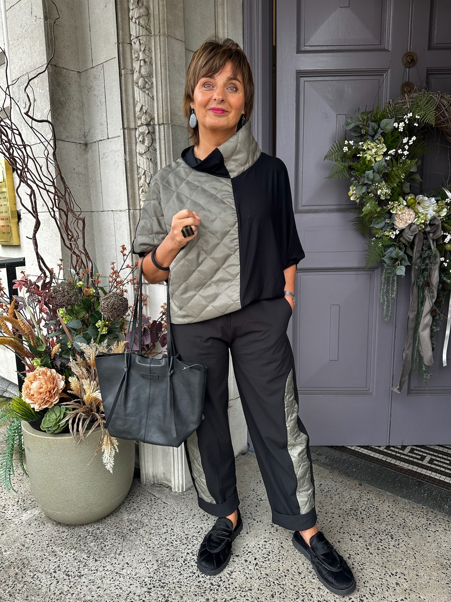 Asymmetric Quilted Top in Sage/Black