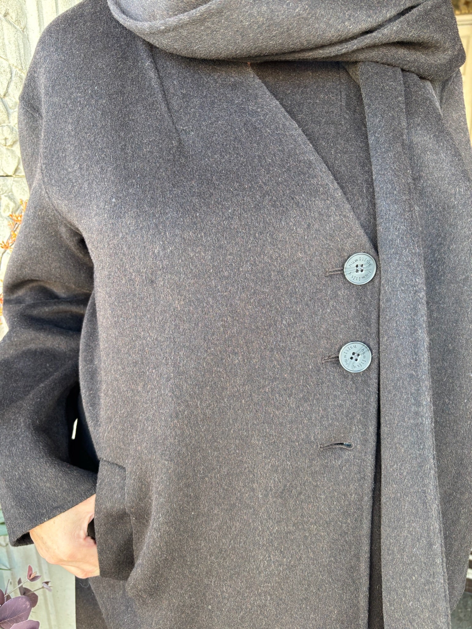 Komichi Wool Blend Coat with Scarf in Chocolate