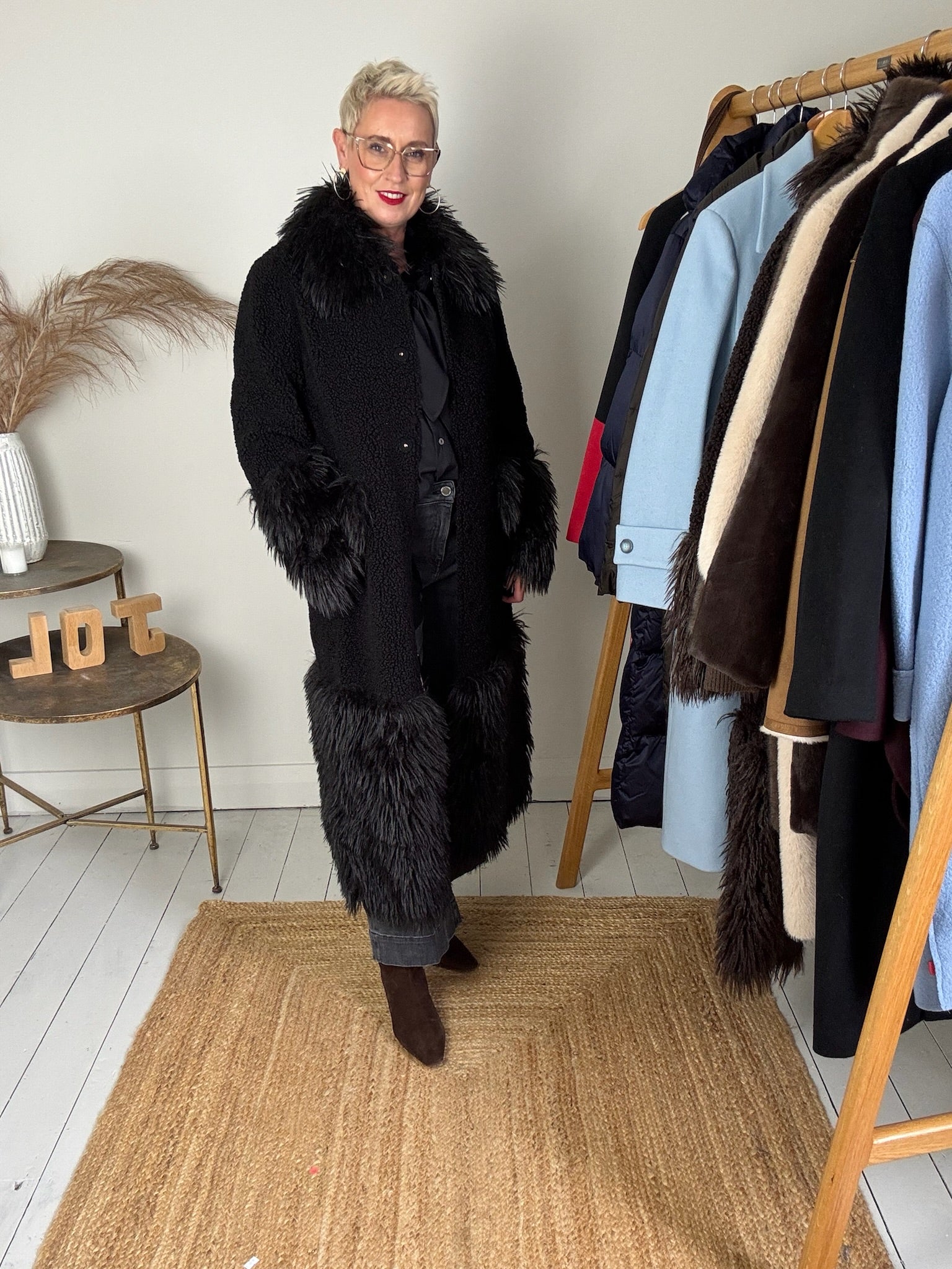 Sienna Reversible Long Coat in Black