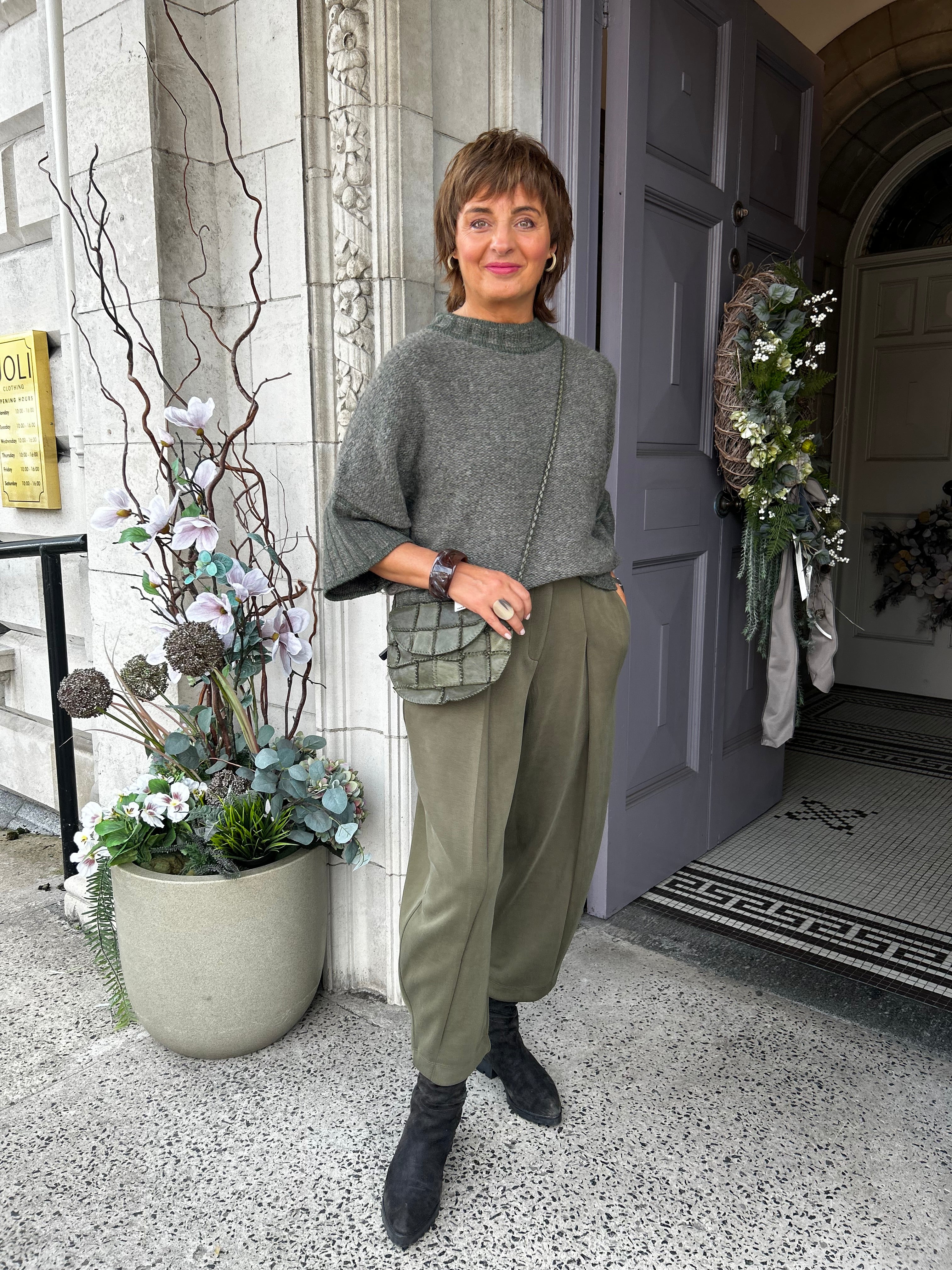 Scuba Pleat Trousers in Olive