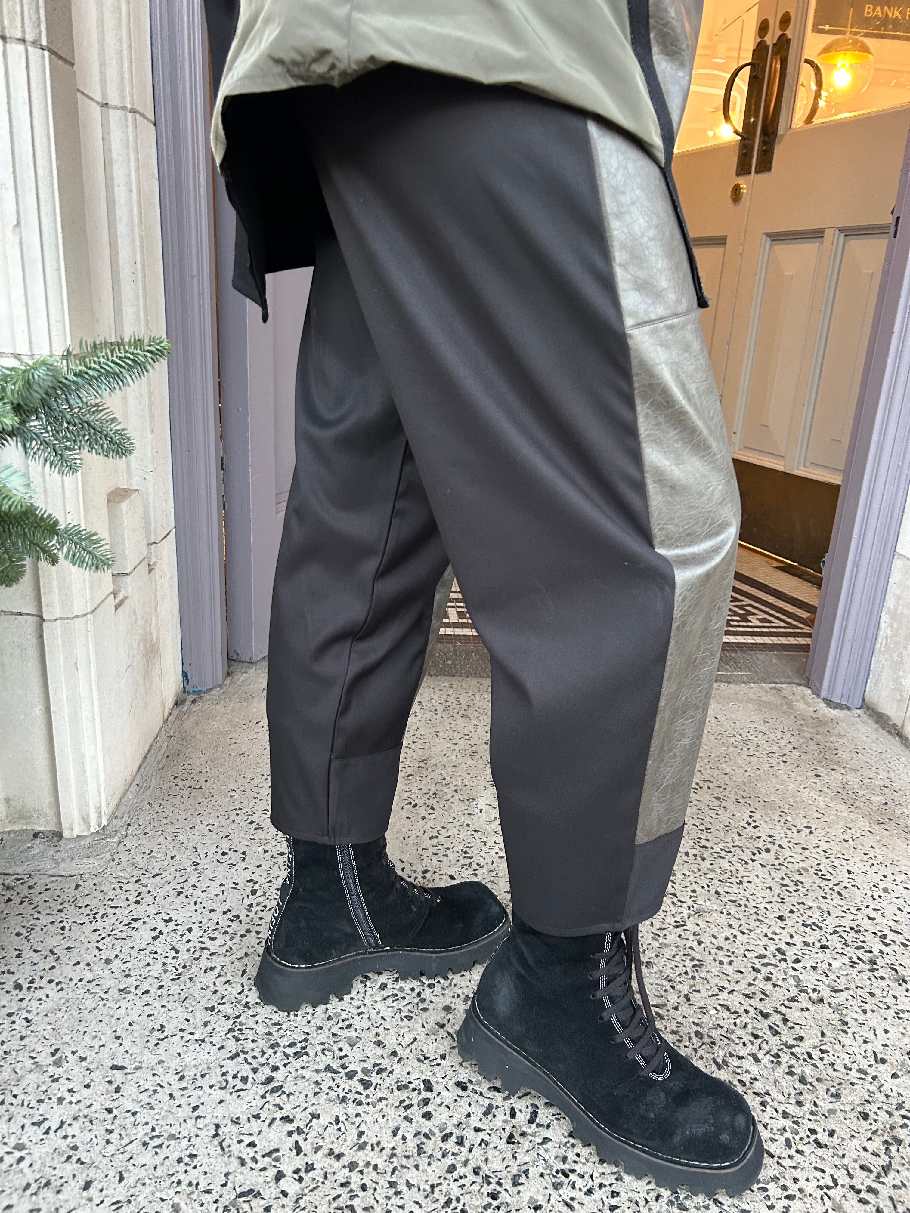 Faux Leather Pannel Trouser in Taupe/Black