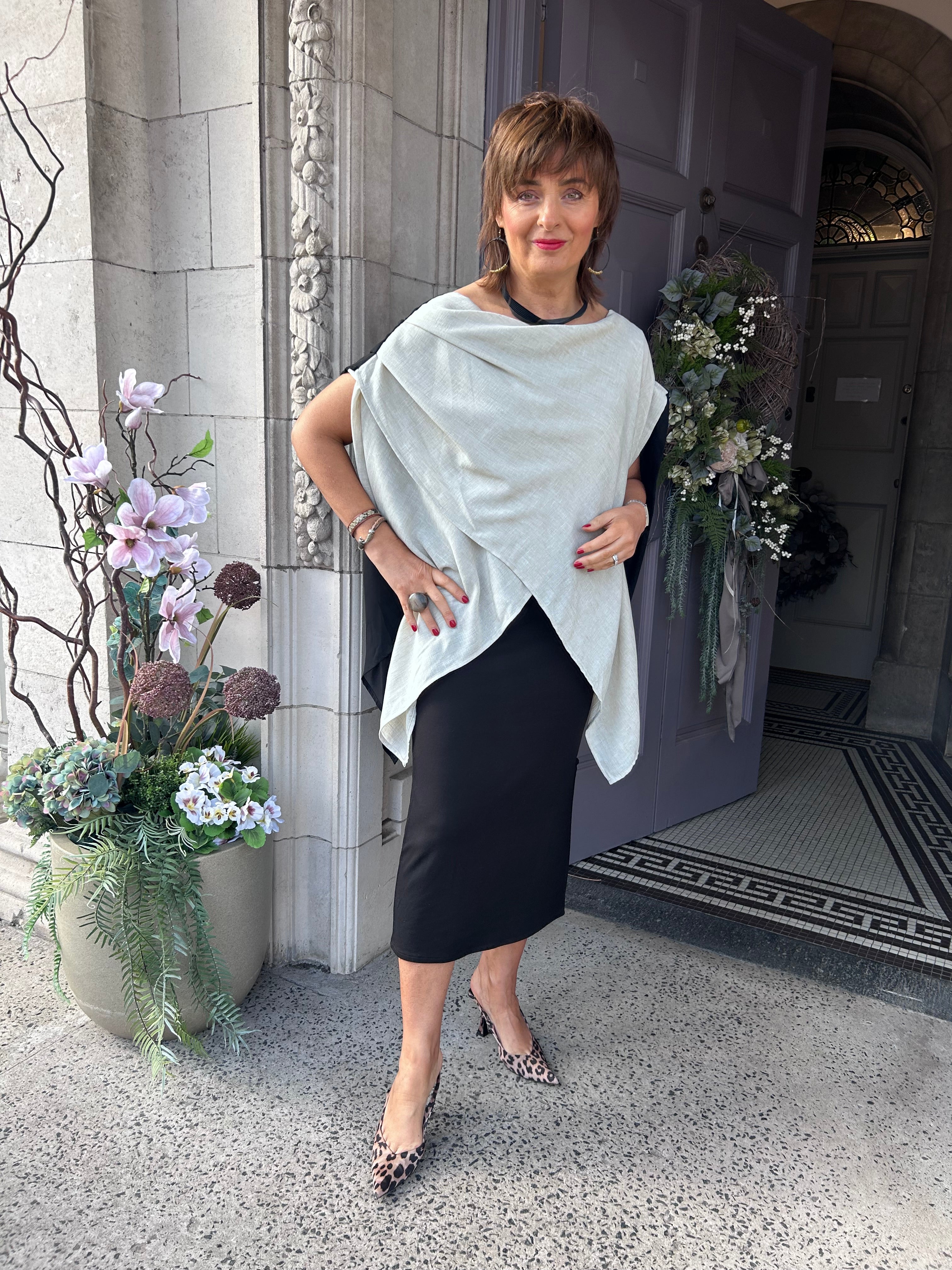 Layered Drape Dress in Black/Stone