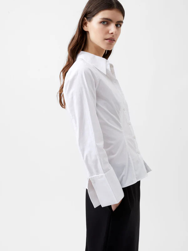 Isabelle Poplin Fitted Shirt in Linen White