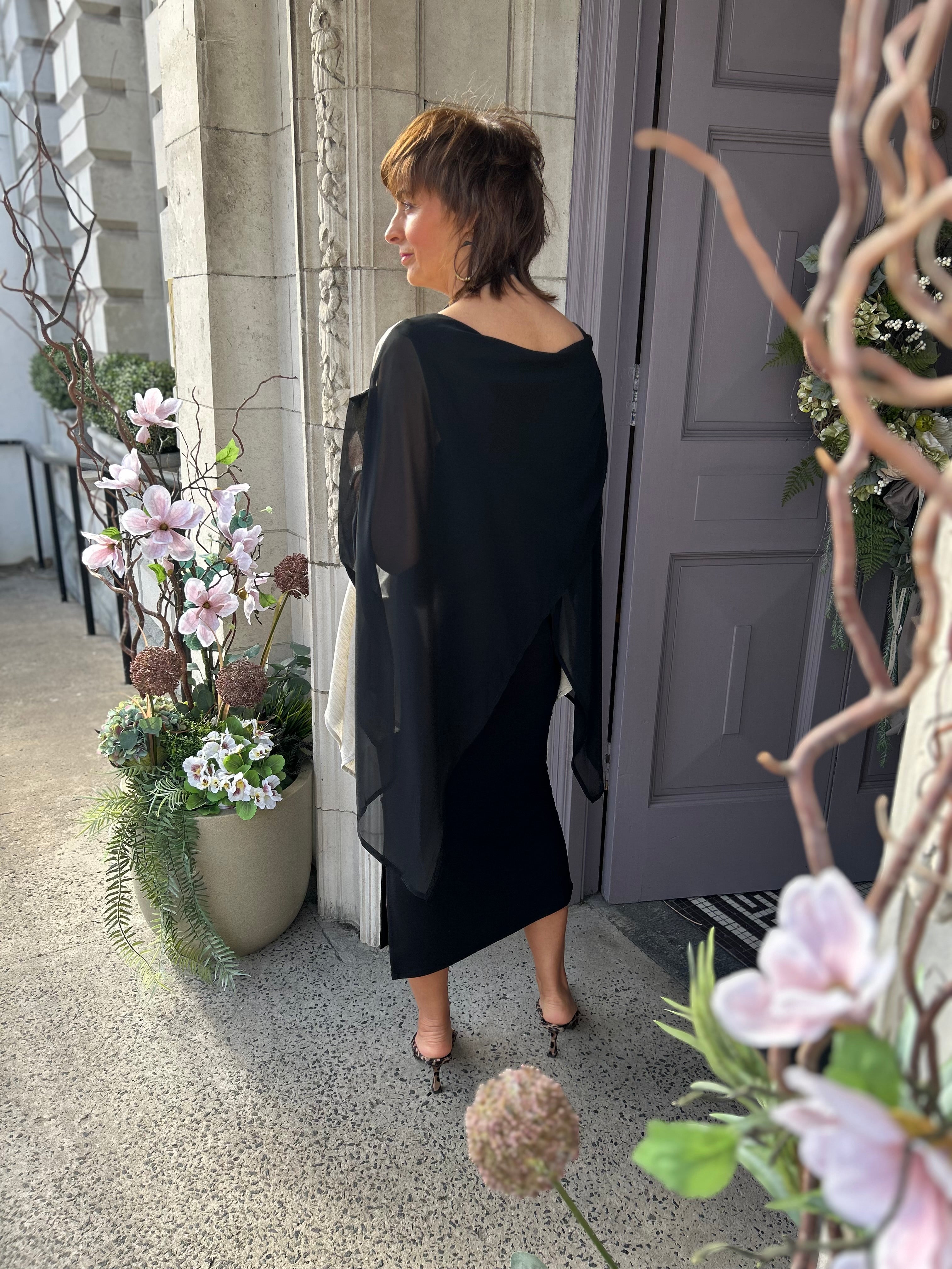 Layered Drape Dress in Black/Stone