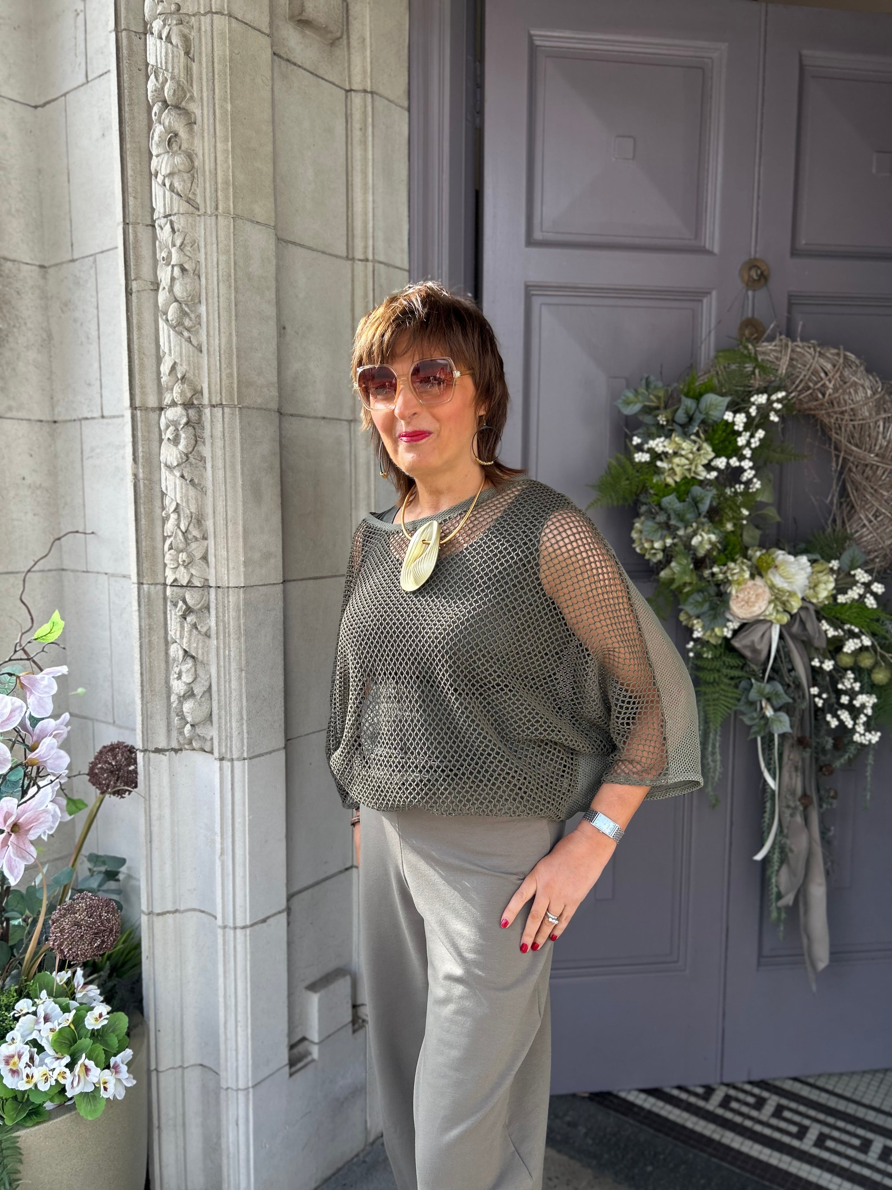 Mesh Top with Under Layer in Khaki