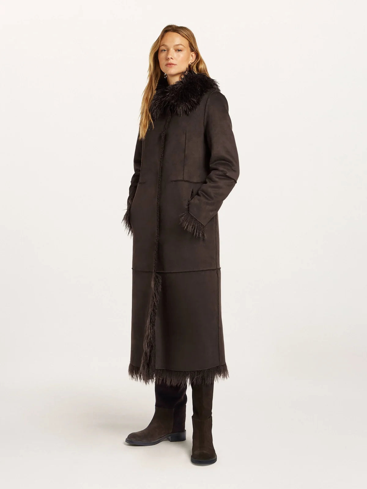 Sienna Reversible Long Coat in Dark Chocolate