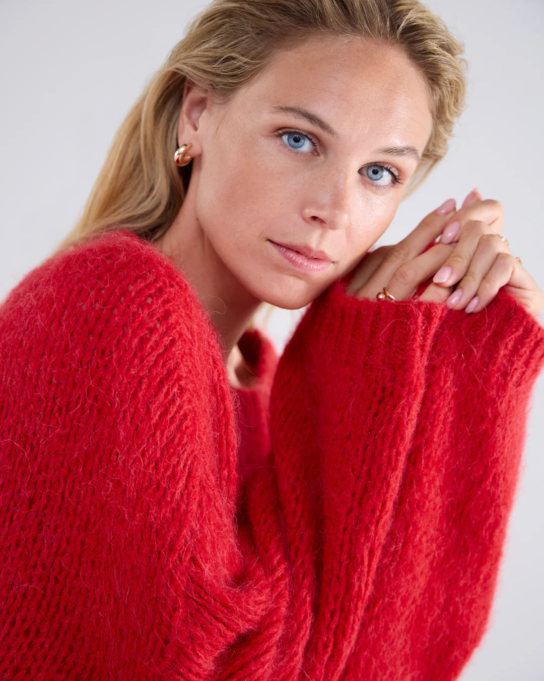 Alpaca Knit Sweater in True Red