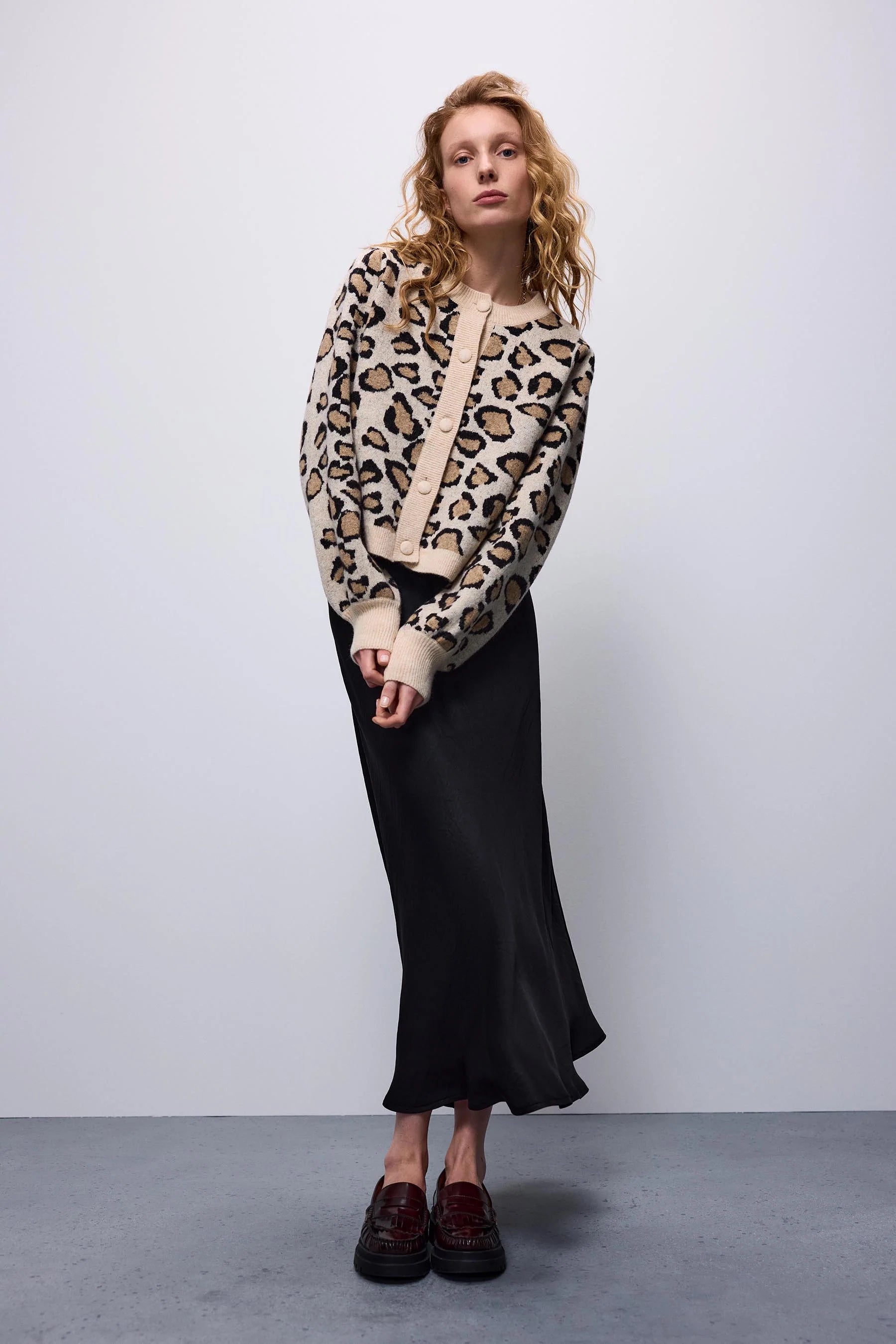 Leopard Jacquard Knitted Cardi in Multi