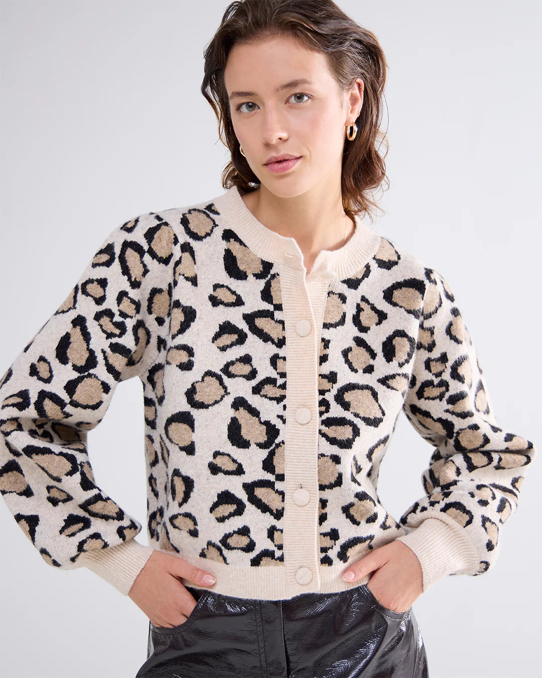 Leopard Jacquard Knitted Cardi in Multi