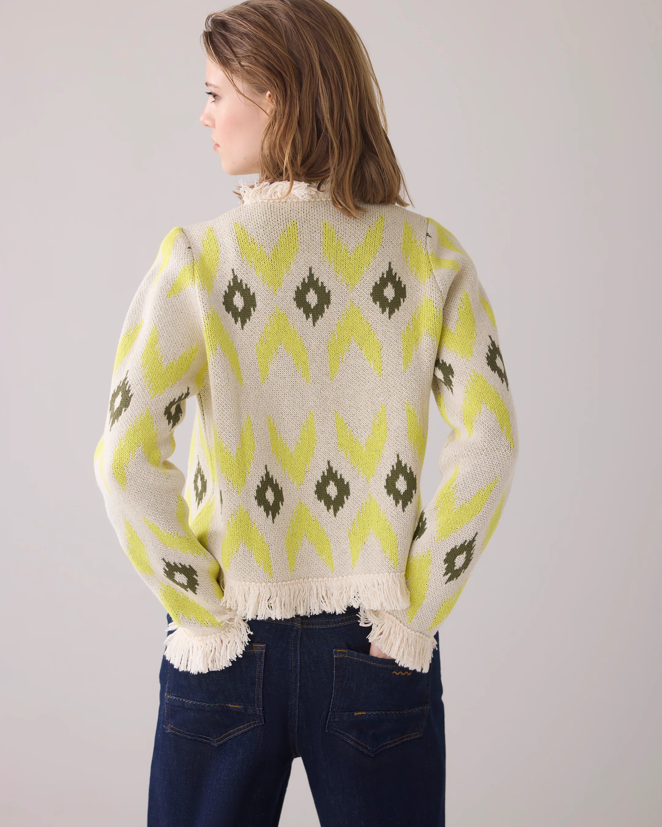 Ikat Knitted Jacquard Jacket in Mimosa Yellow