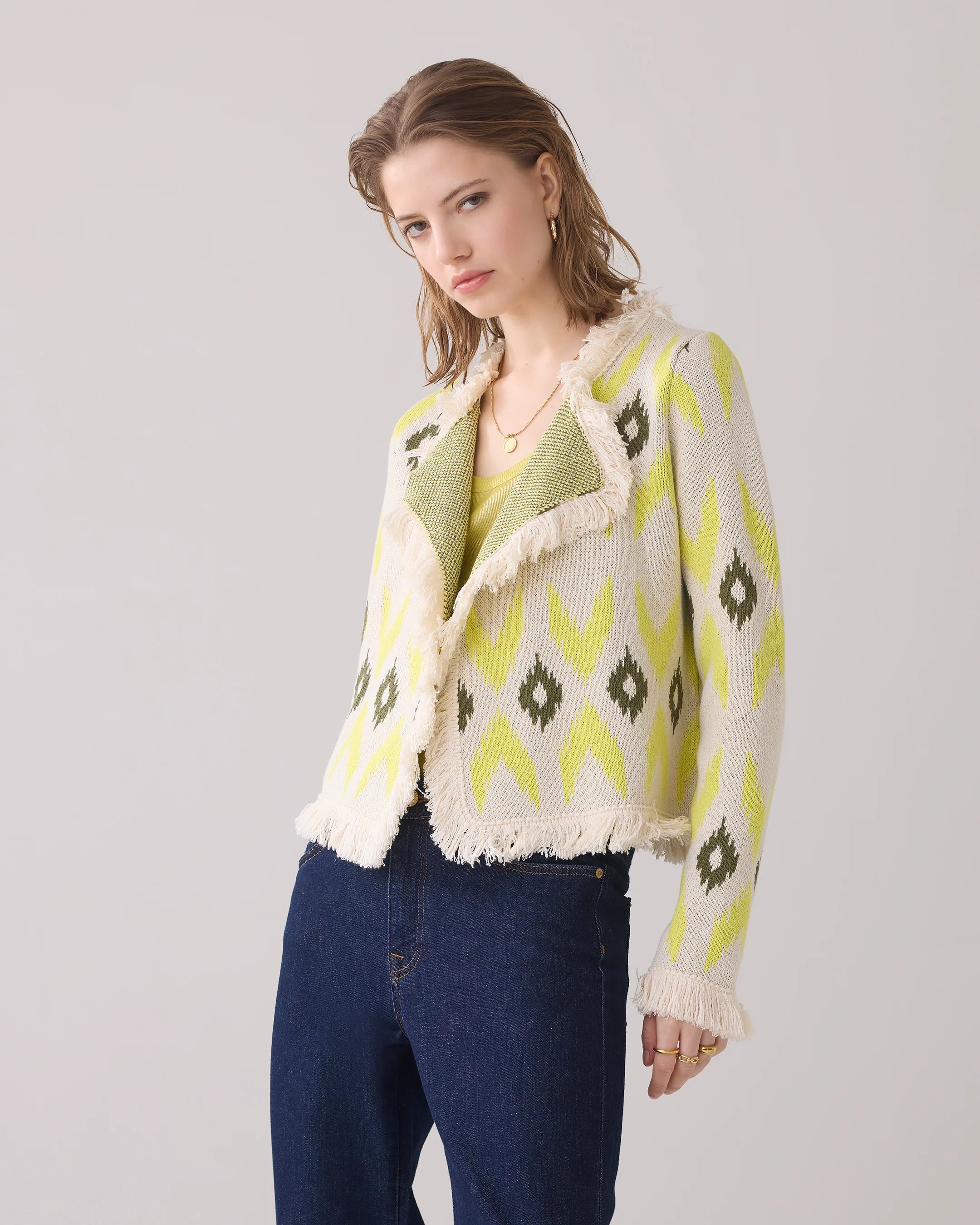 Ikat Knitted Jacquard Jacket in Mimosa Yellow