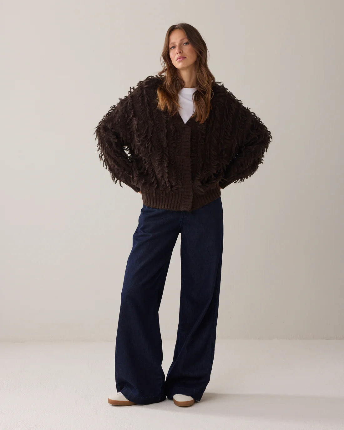Alpaca Wool Fringy Cardigan in Dark Chocolate