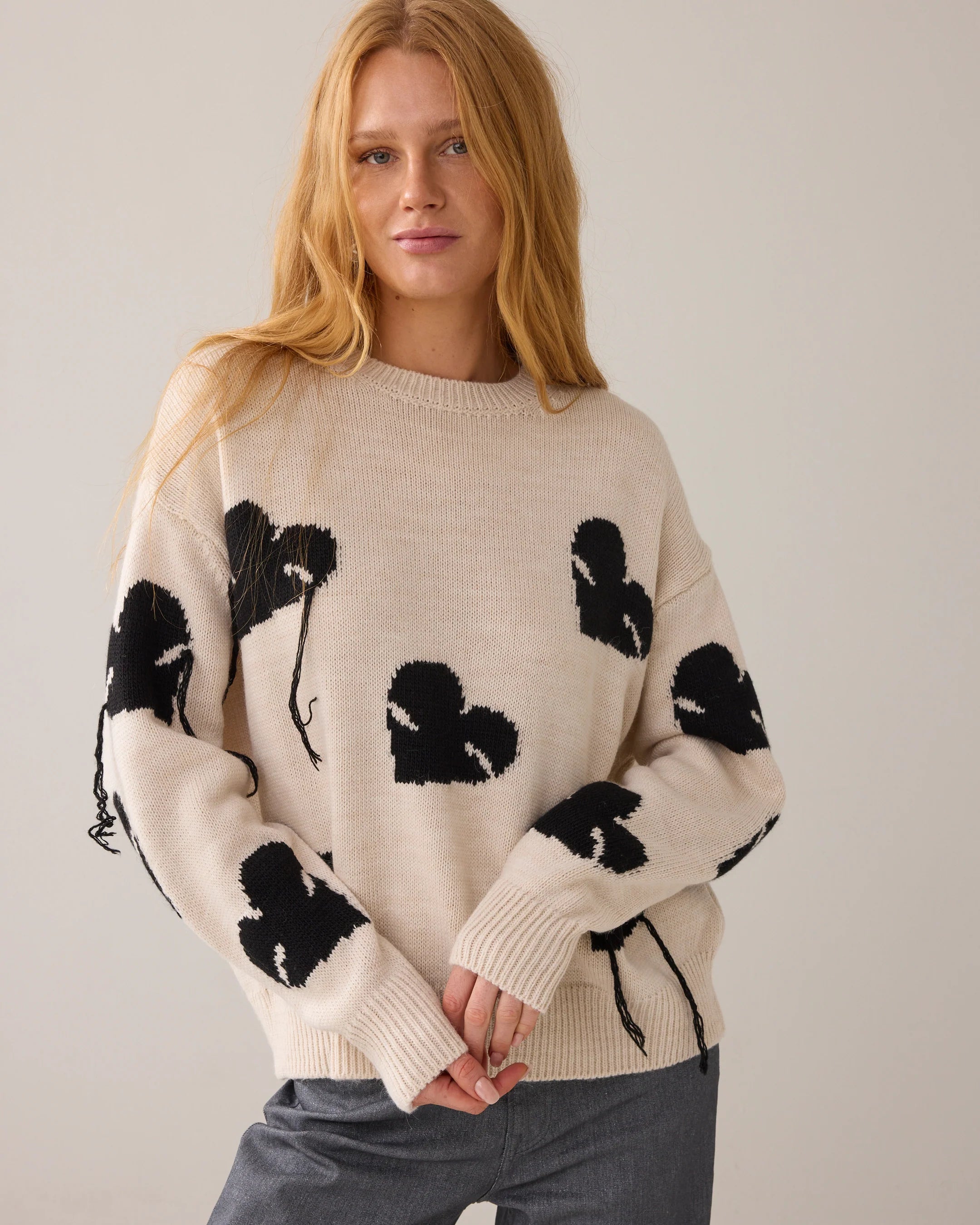 Boyfriend Jumper with Hearts in Ivory