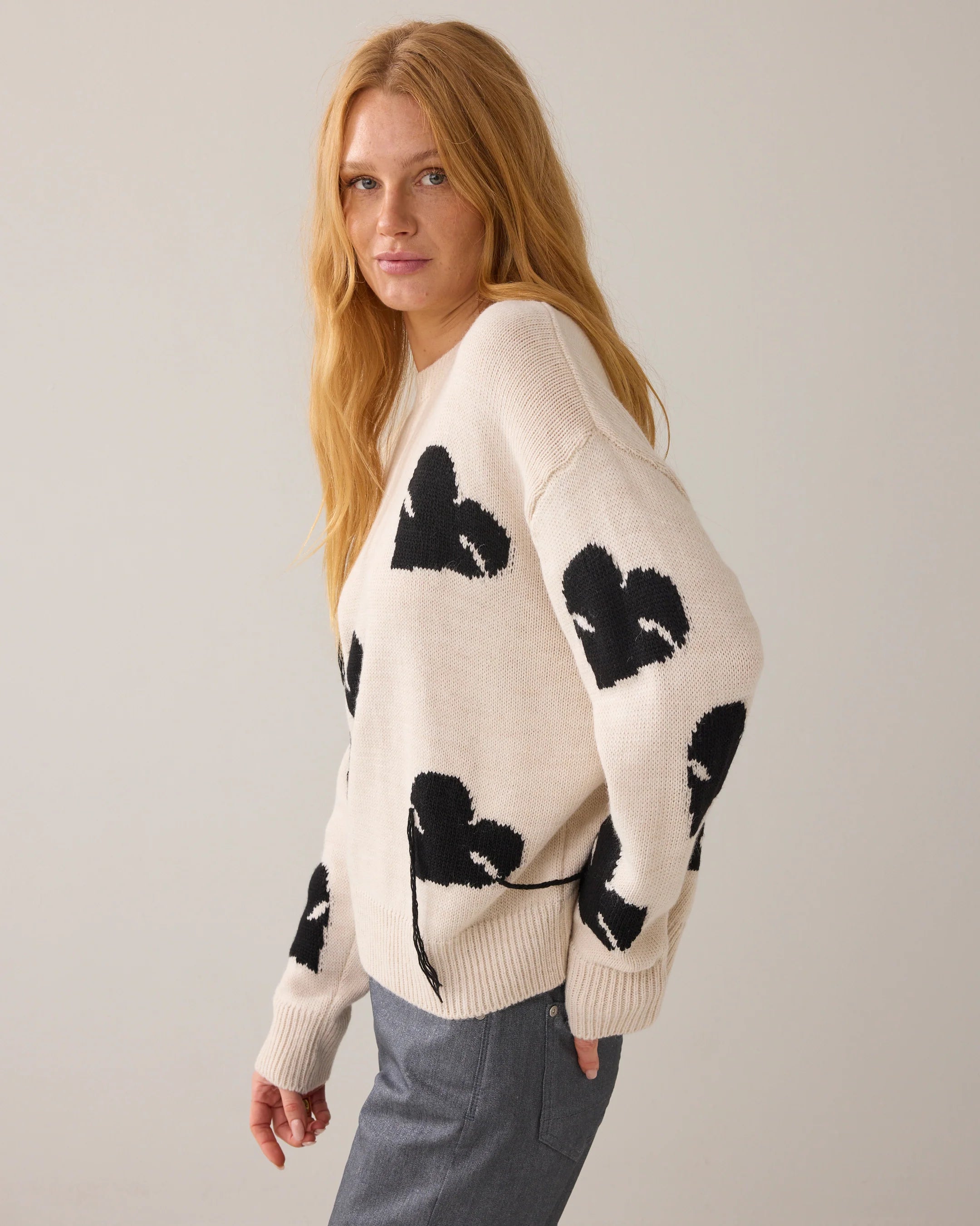 Boyfriend Jumper with Hearts in Ivory
