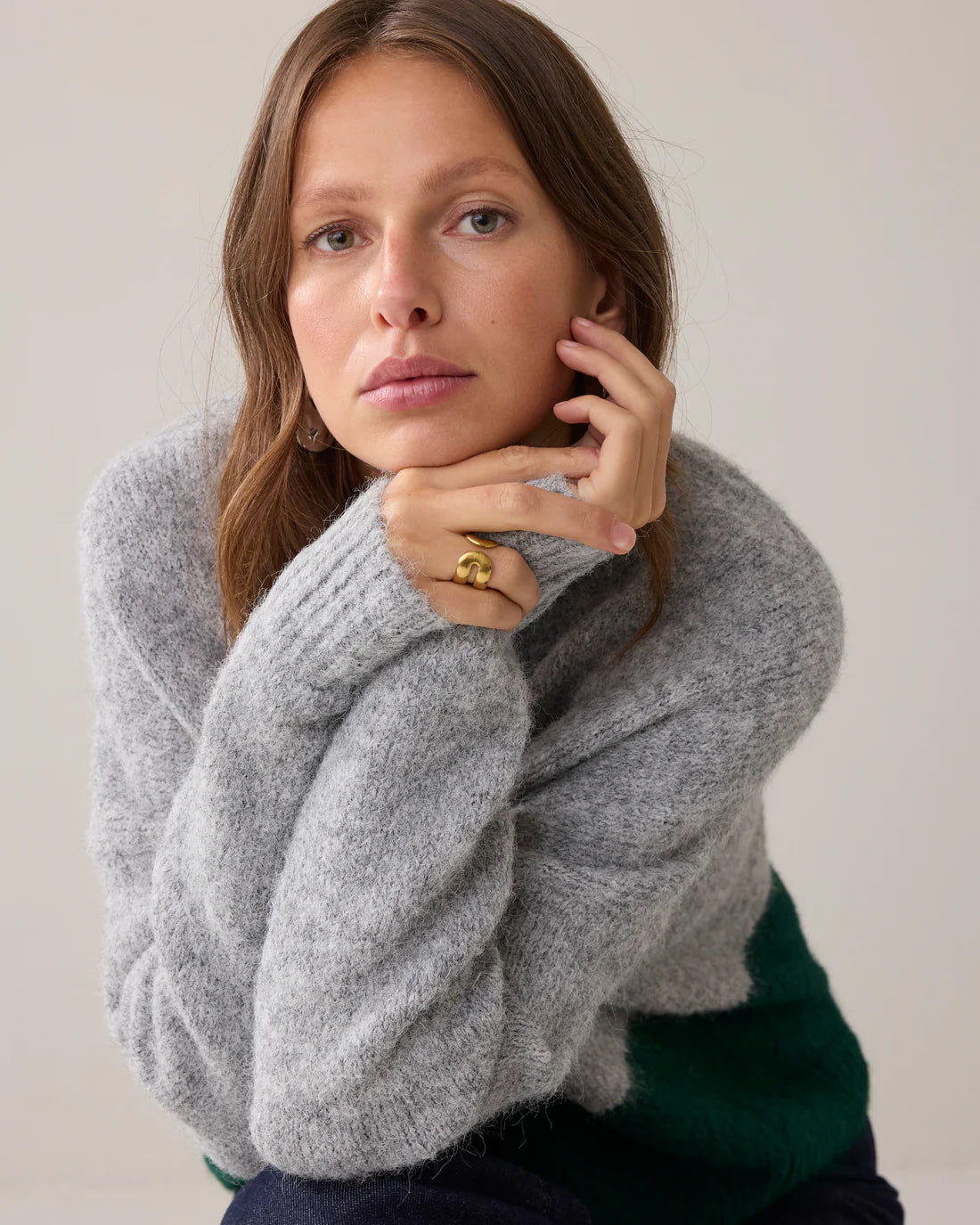 Duotone Boyfriend Jumper in Mid Grey