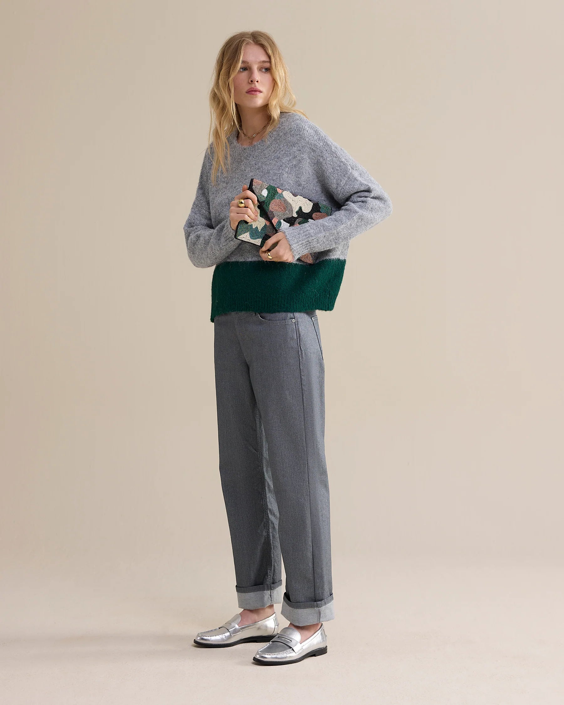 Duotone Boyfriend Jumper in Mid Grey