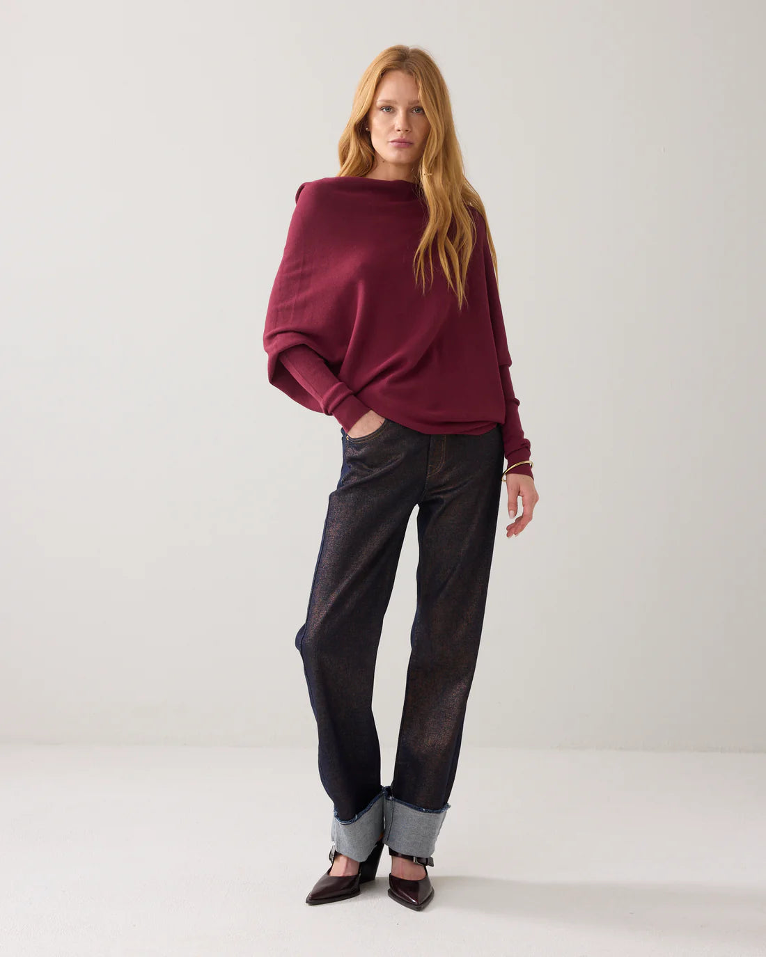 Viscose Blend Knit Sweater in Merlot