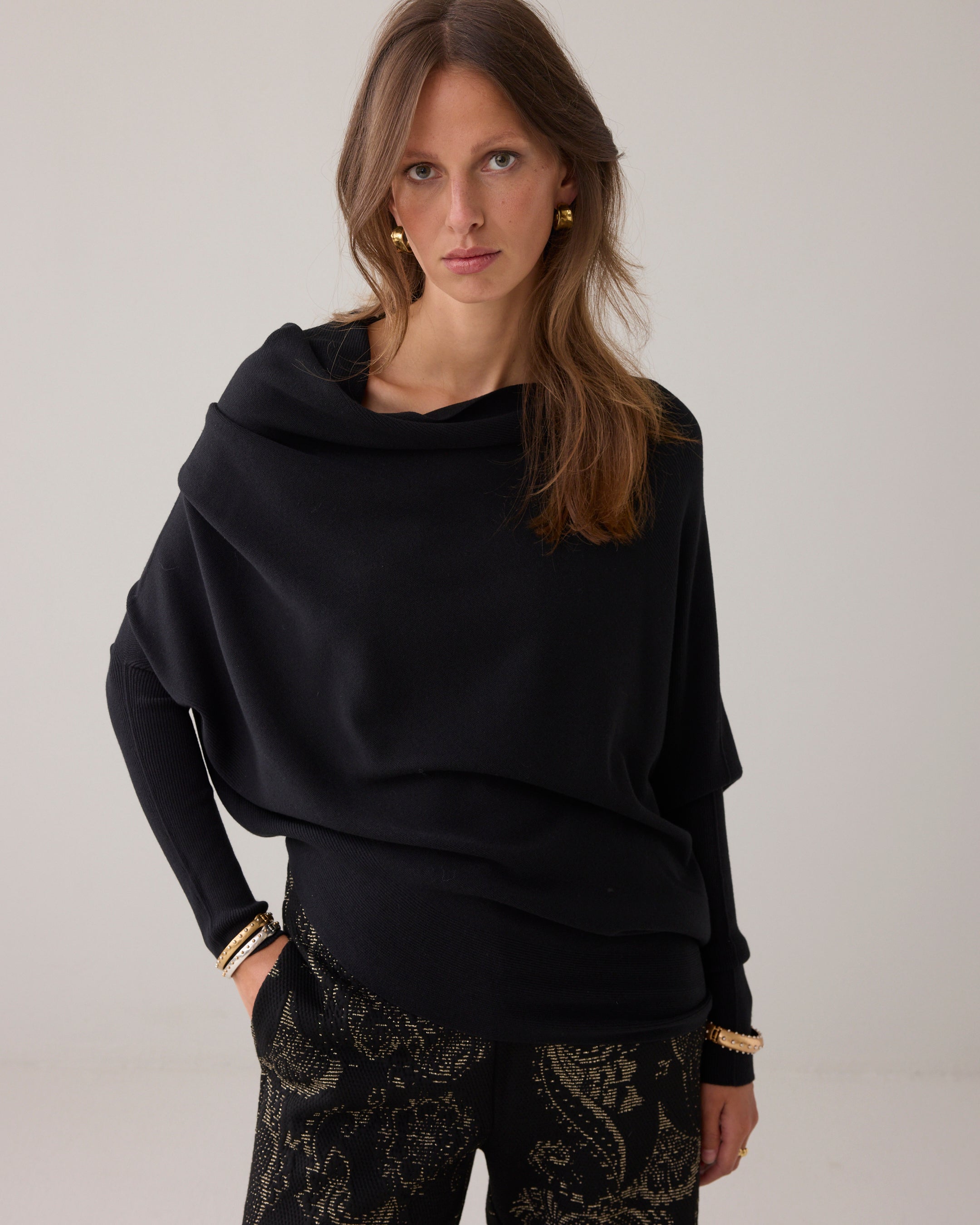 Viscose Blend Knit Sweater in Black