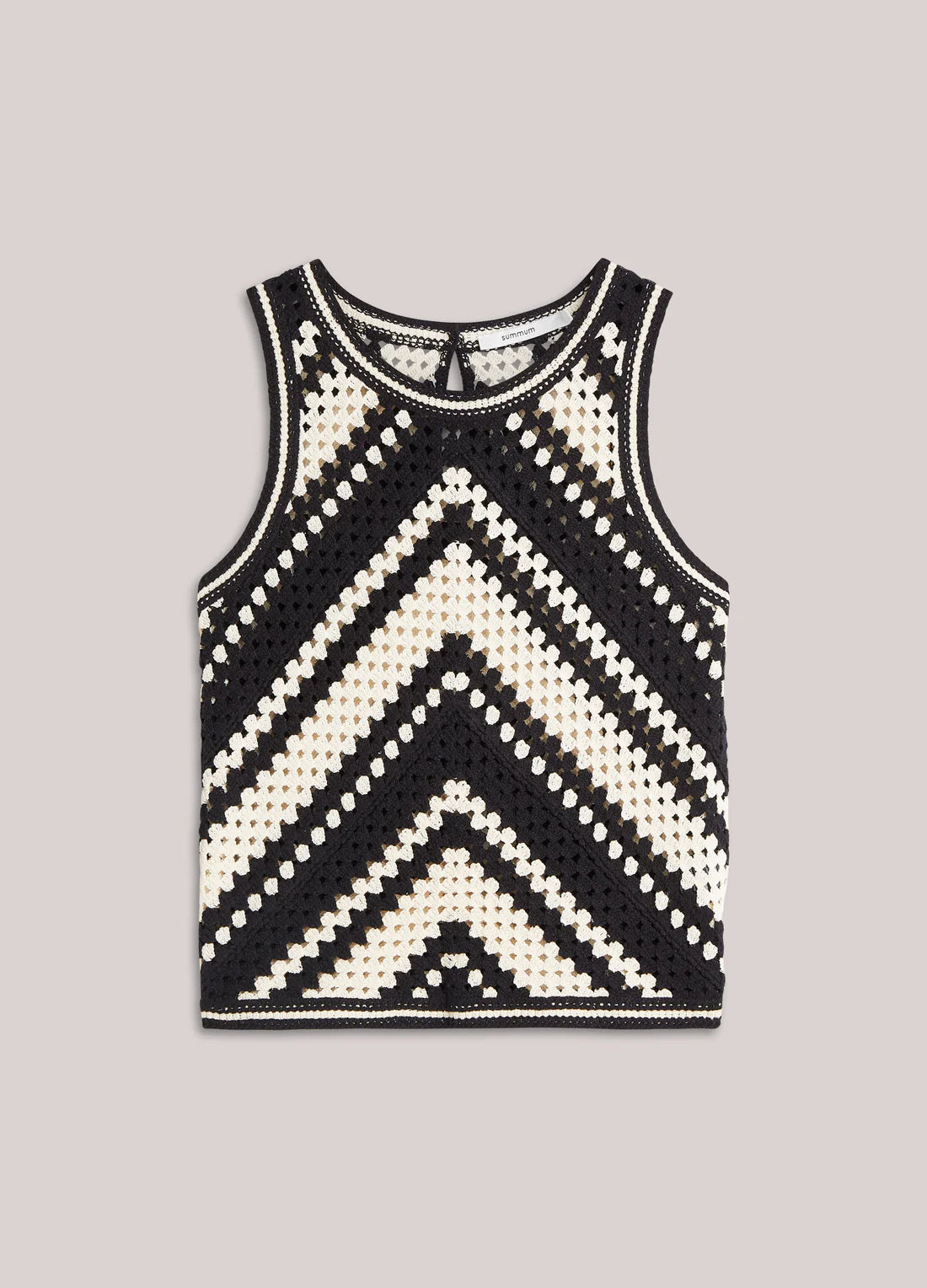 Crochet Knit Sleeveless Top in Black