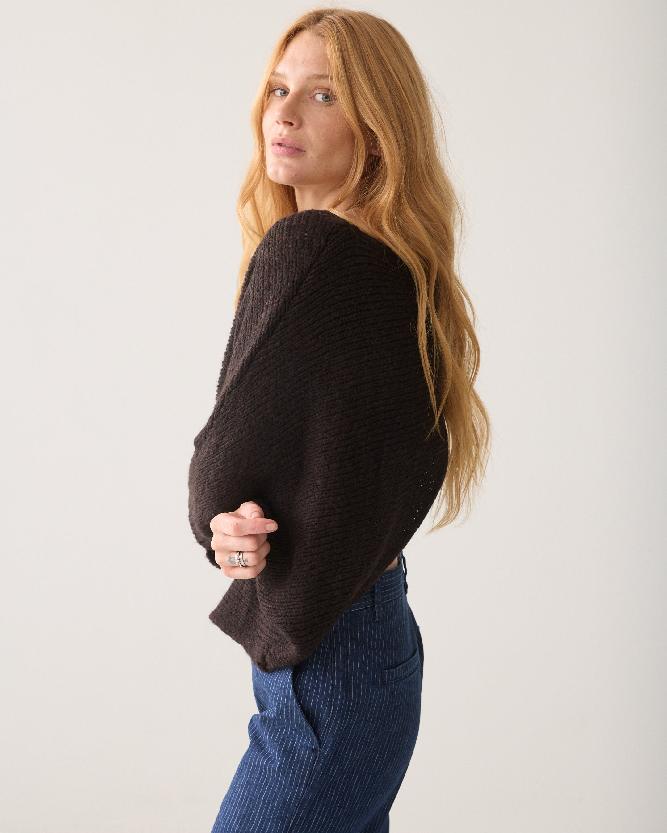 Wrap Sweater Super Soft Knit in Dark chocolate