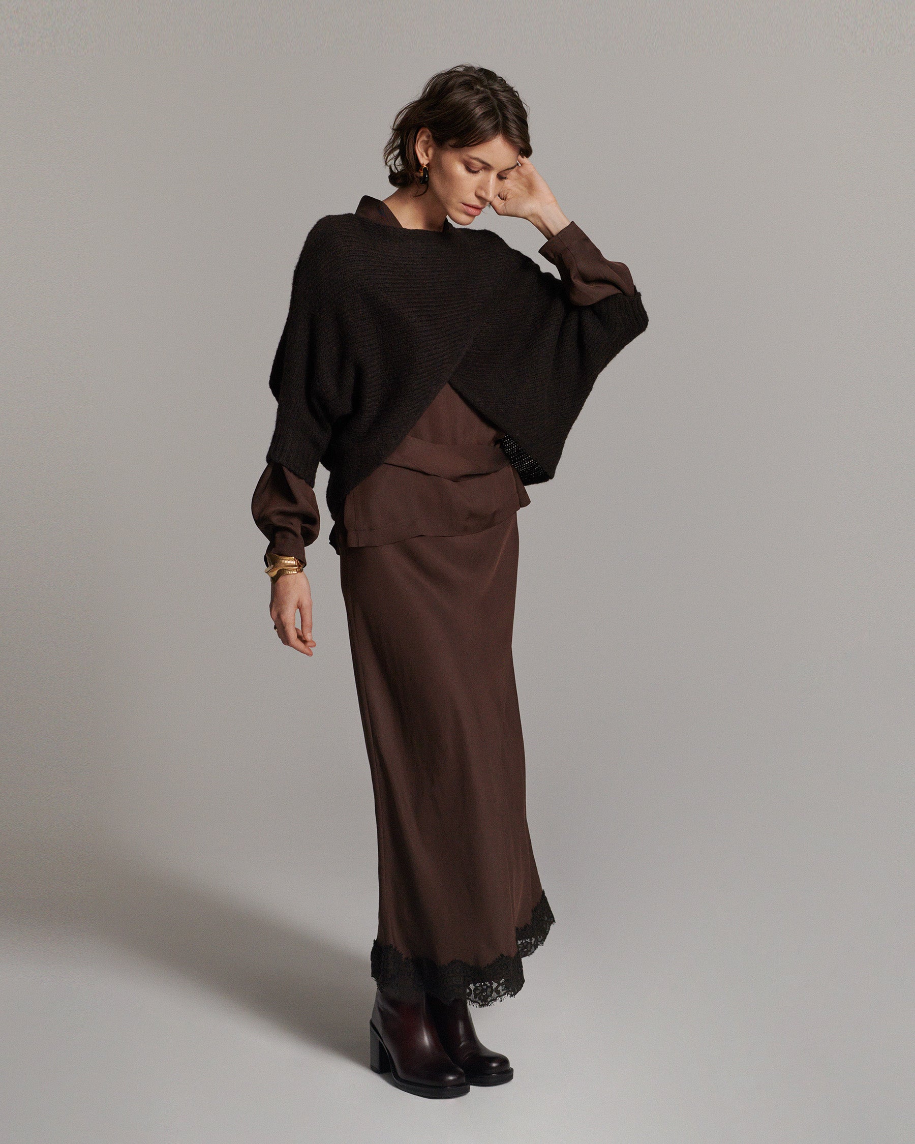 Wrap Sweater Super Soft Knit in Dark chocolate