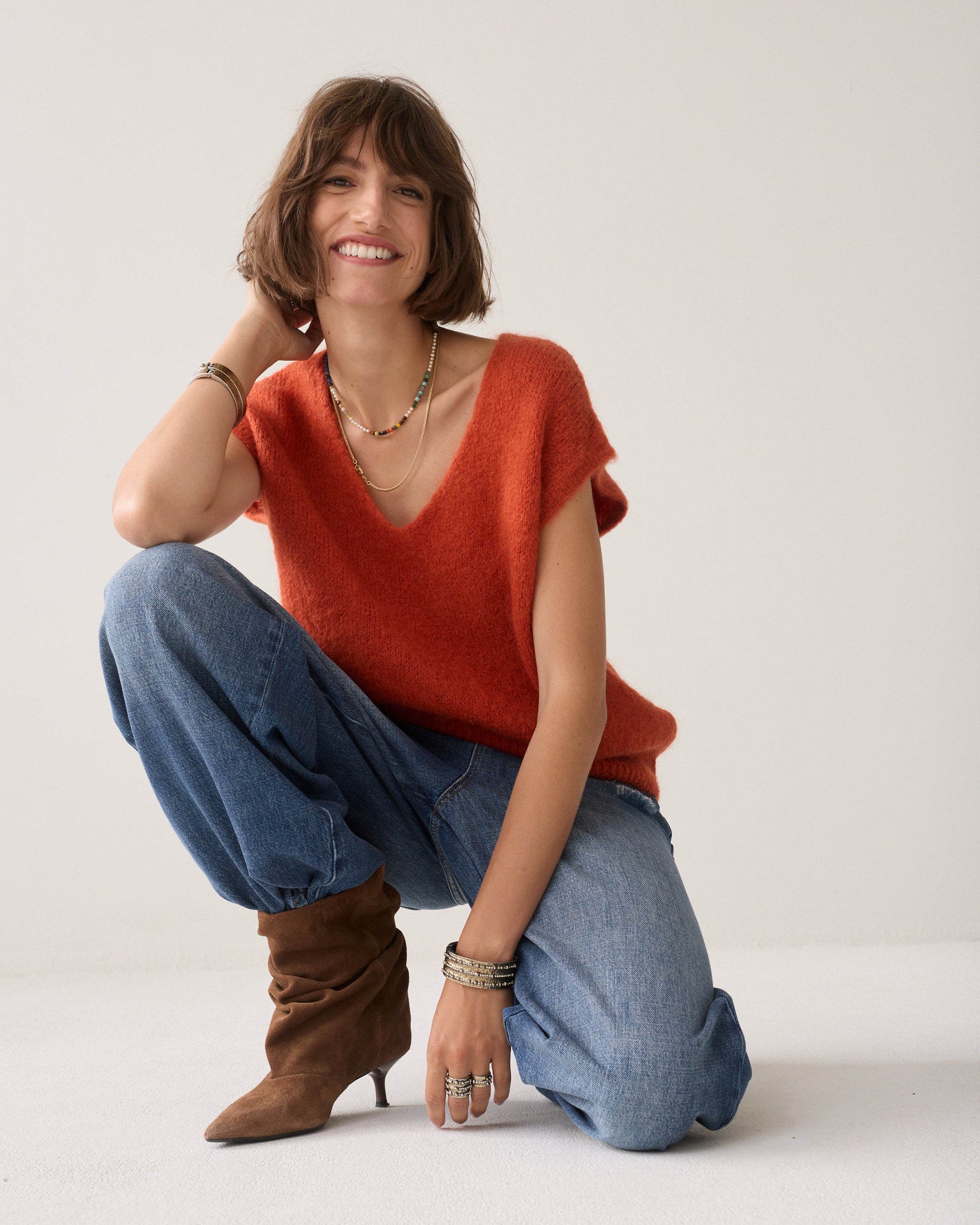 Spencer Mohair Wool Blend Knit in Goji berry