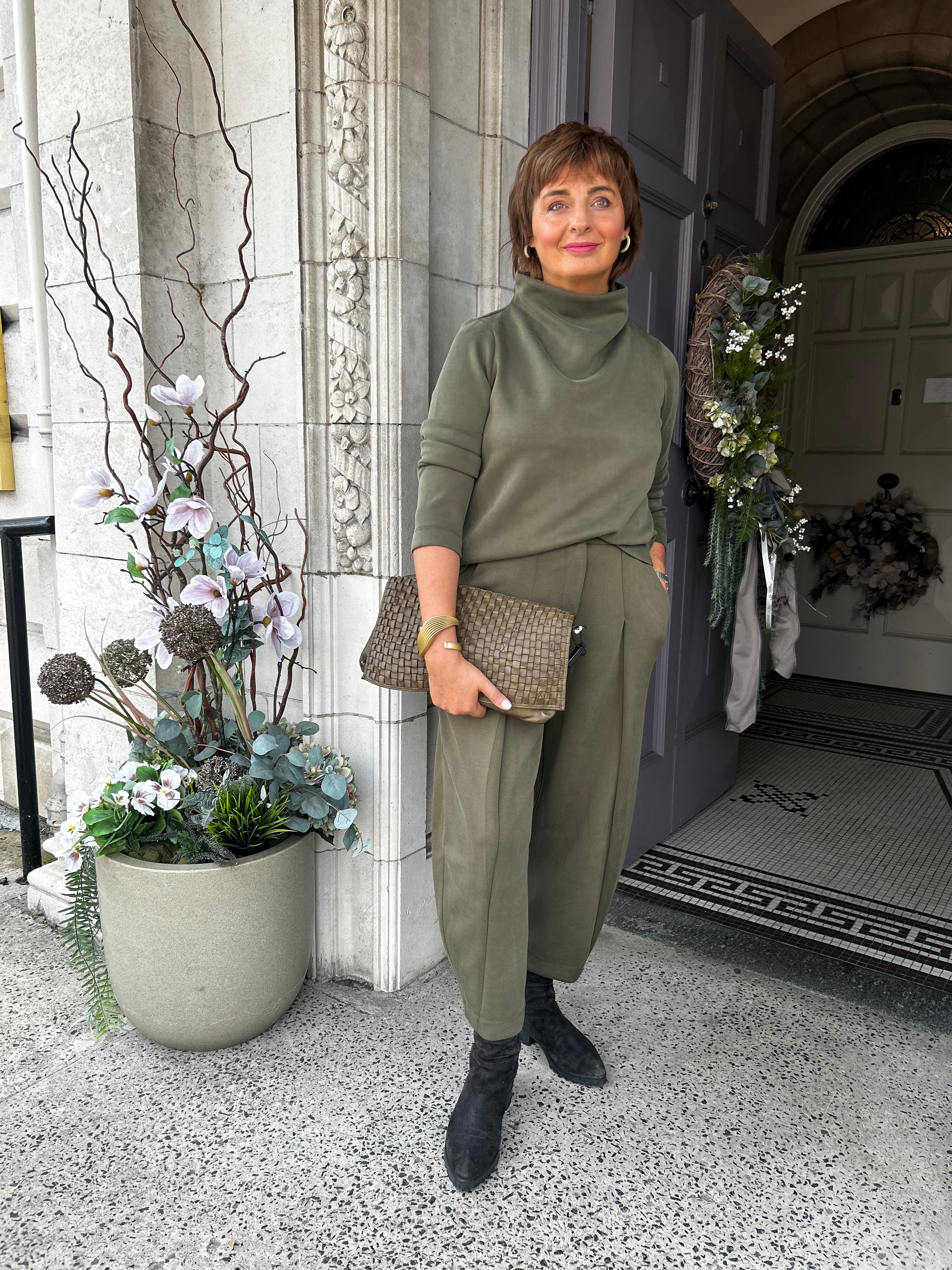 Scuba Cowl Neck Top in Olive
