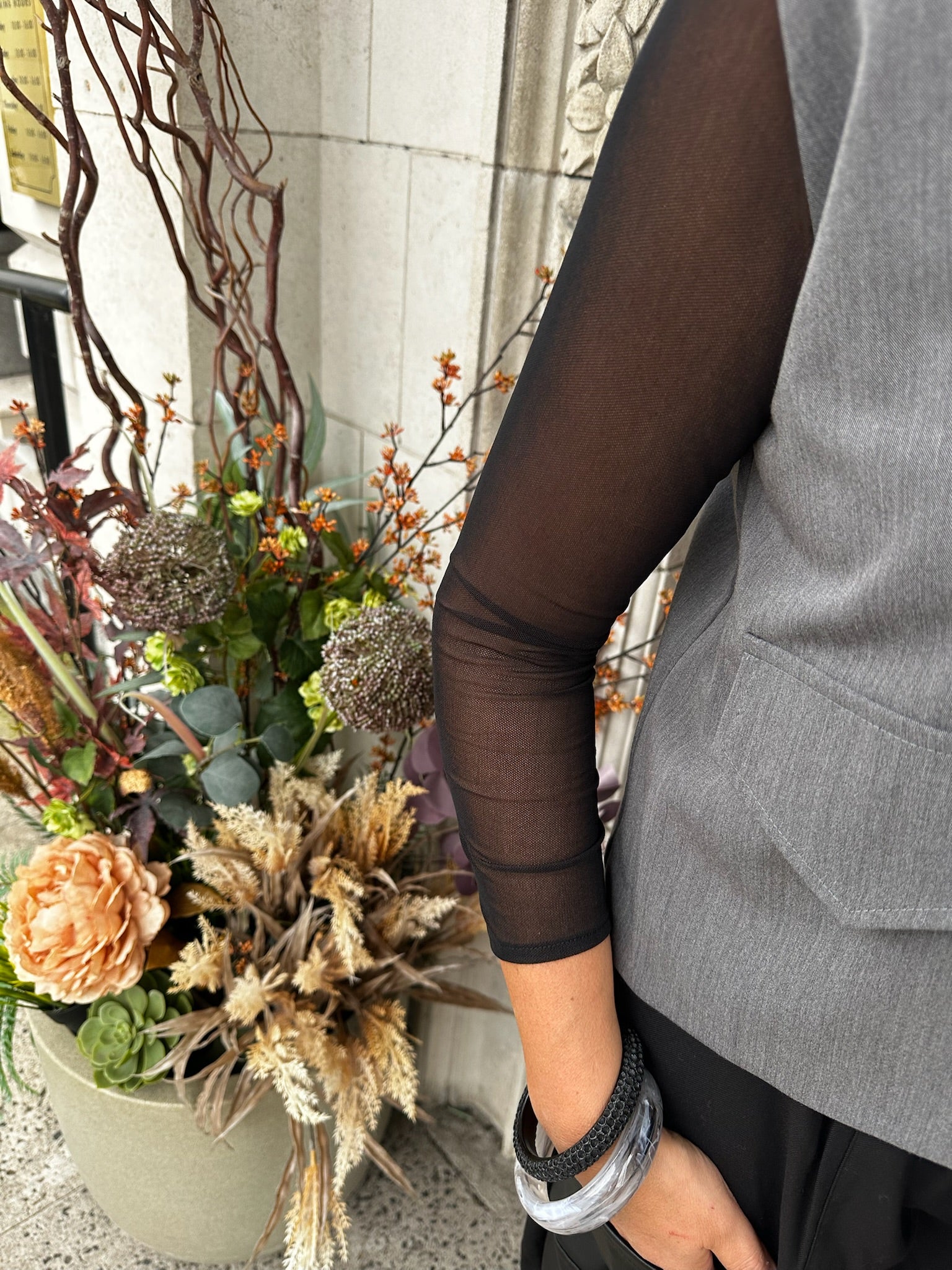 Mesh Long Sleeve Top in Black
