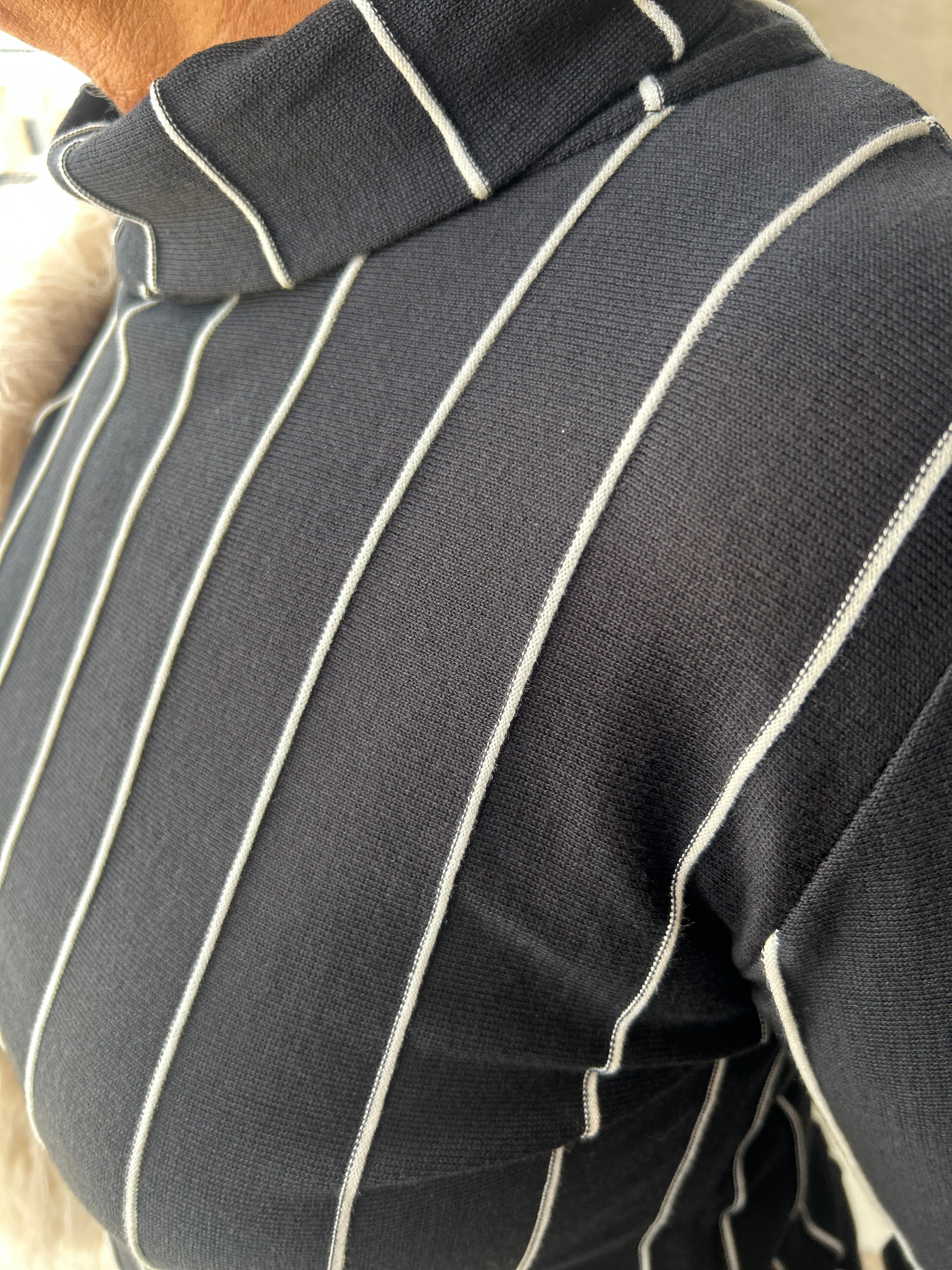Vertical Stripe Roll Neck Top in Black/White