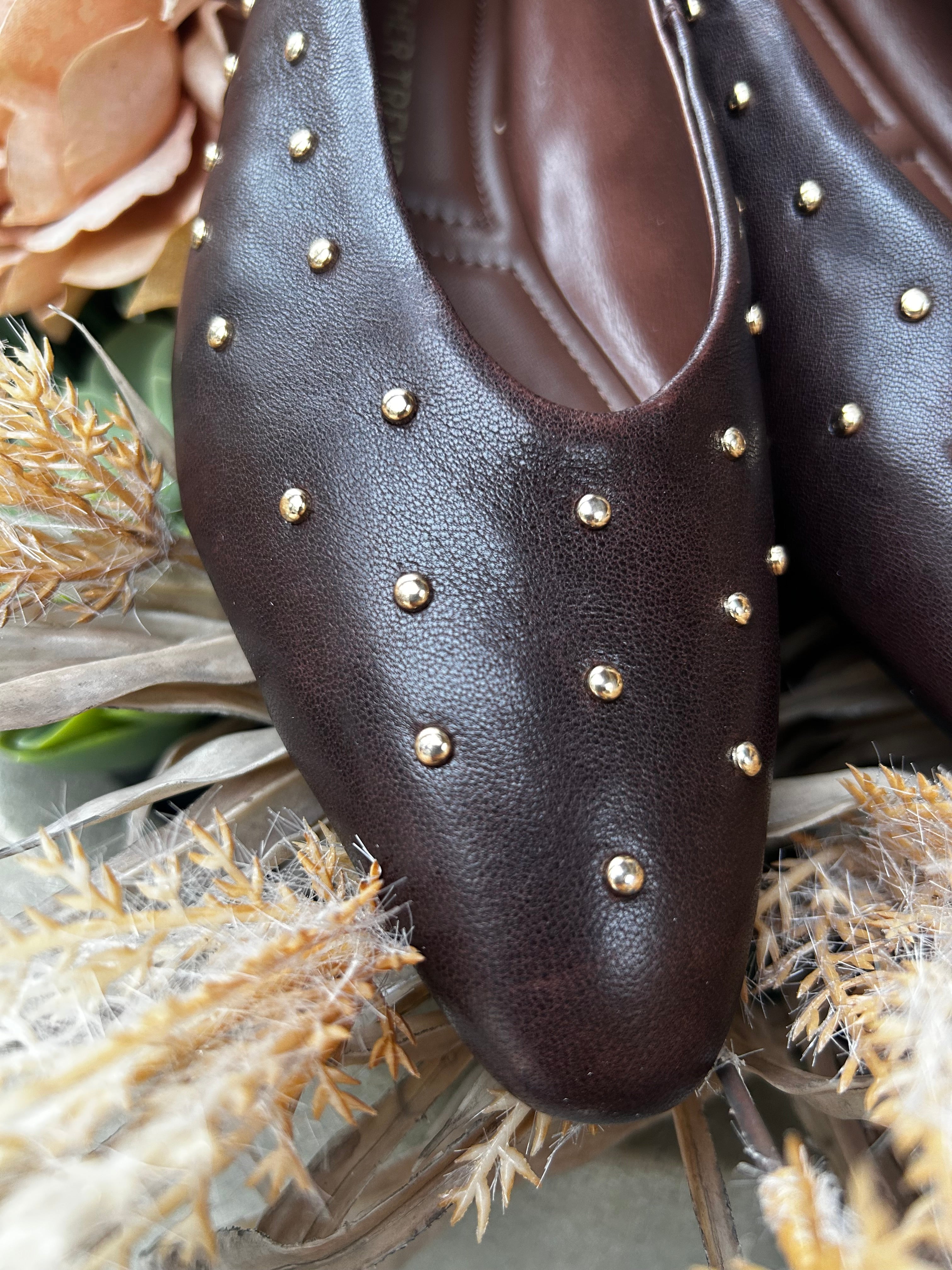 Studded Ballet Pump in Chocolate
