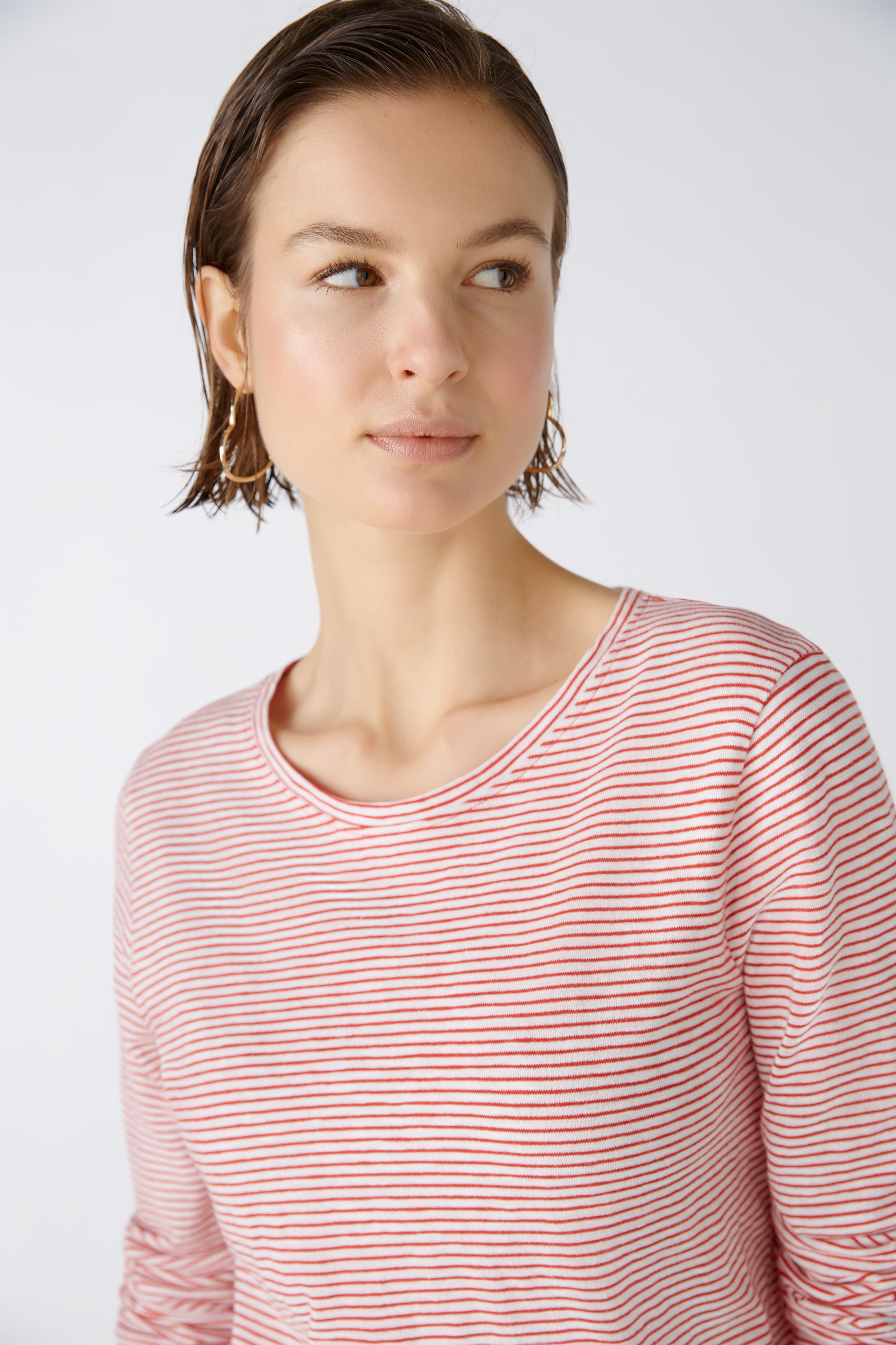 Long Sleeved Stripe Tee in White/Red