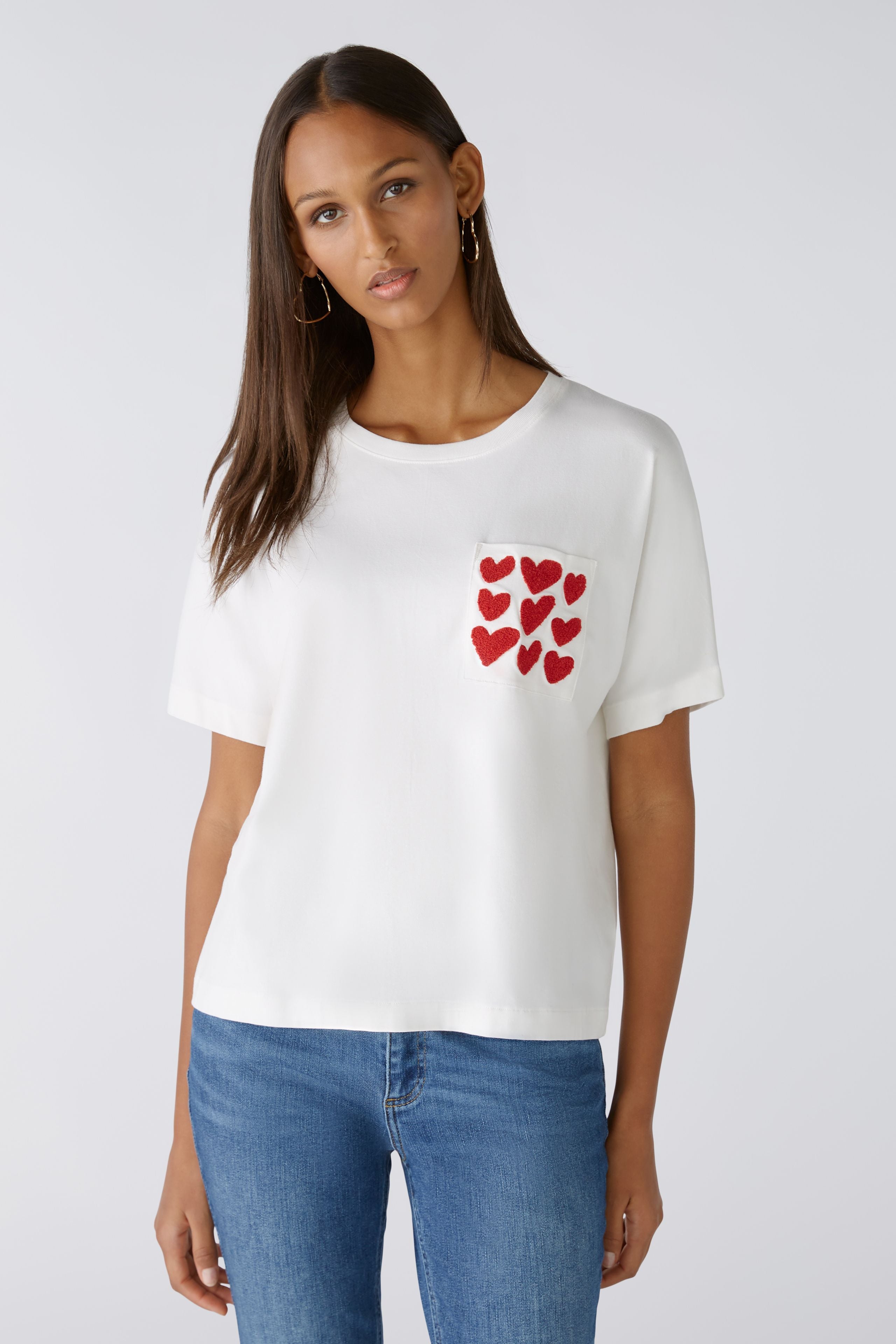 White Tee with Heart Pocket in Cloud Dancer