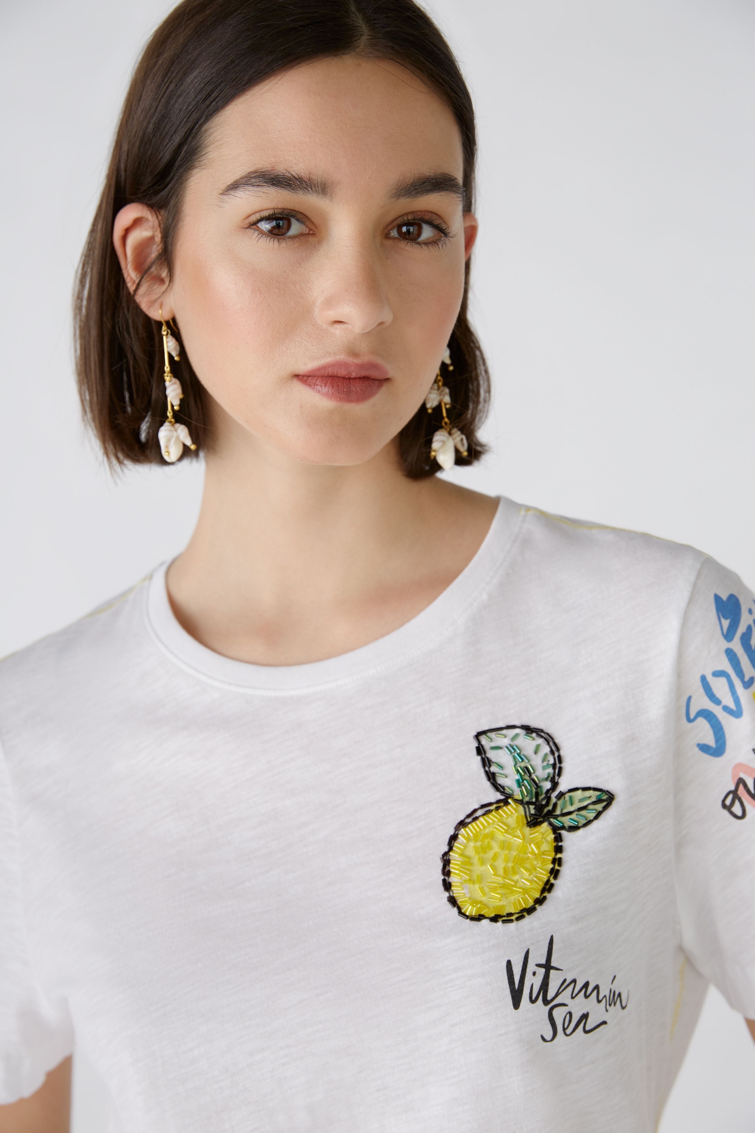 Lemon Embroidered T-Shirt in Optic White