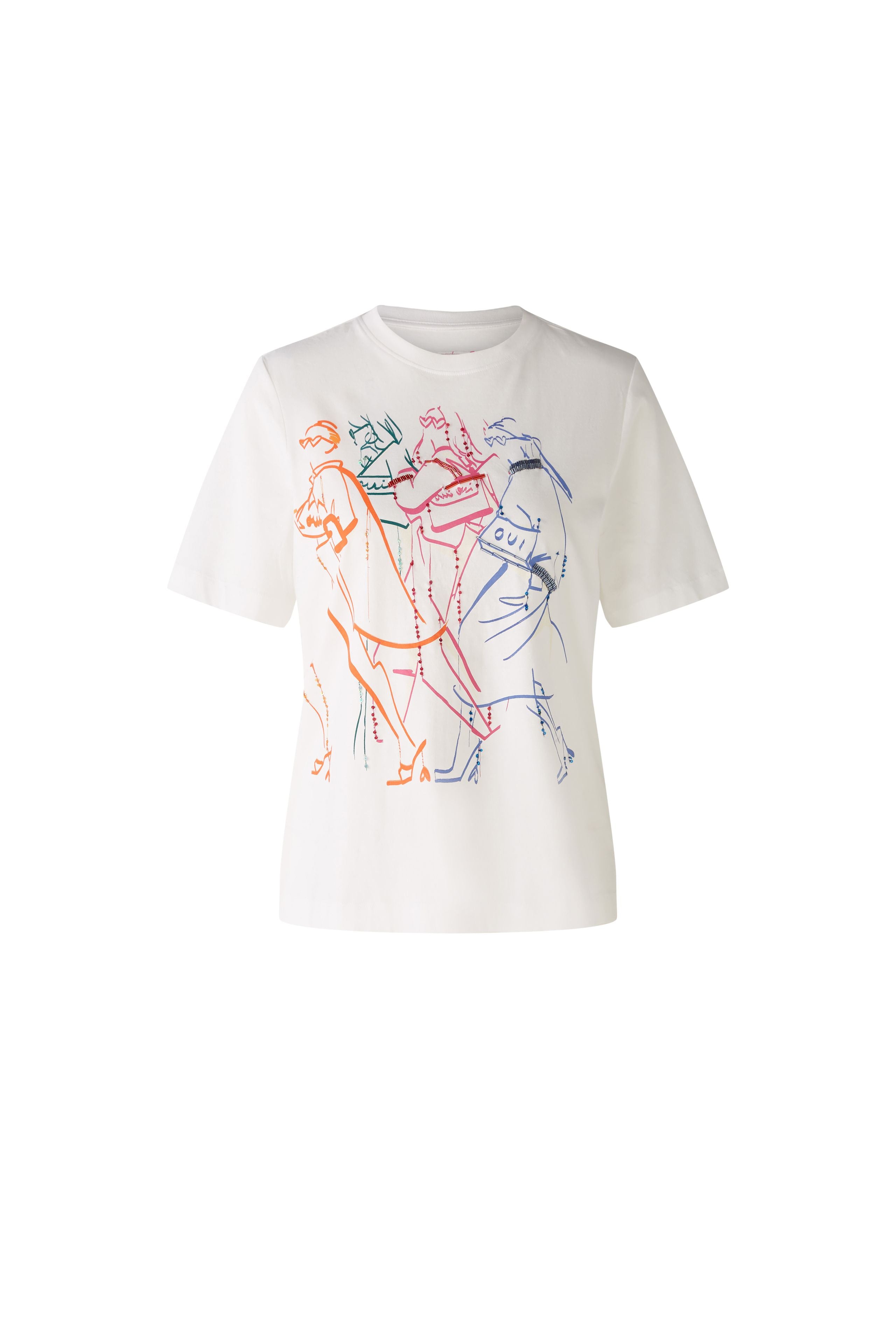 Hand Print Motif Print T-Shirt in Offwhite/ Red