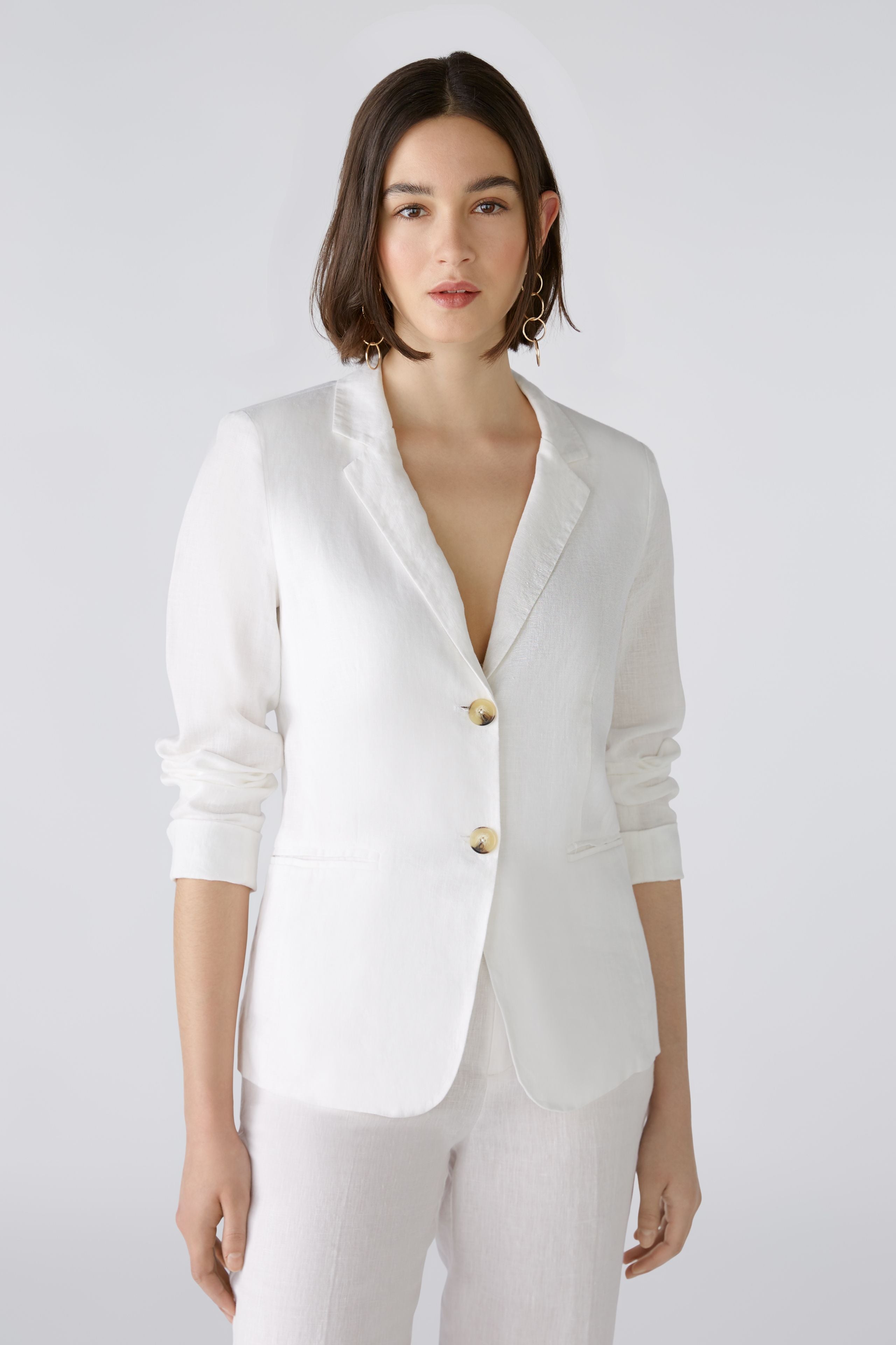 Linen Blazer with Cotton Patch in Optic White