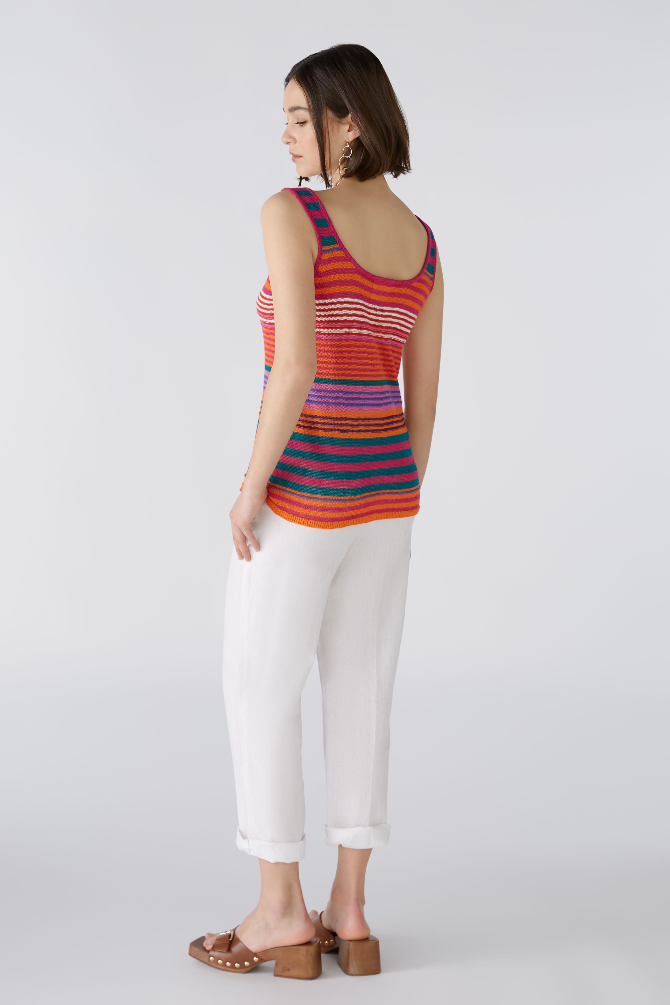Knitted Striped Sleeveless Top in Pink/ Green