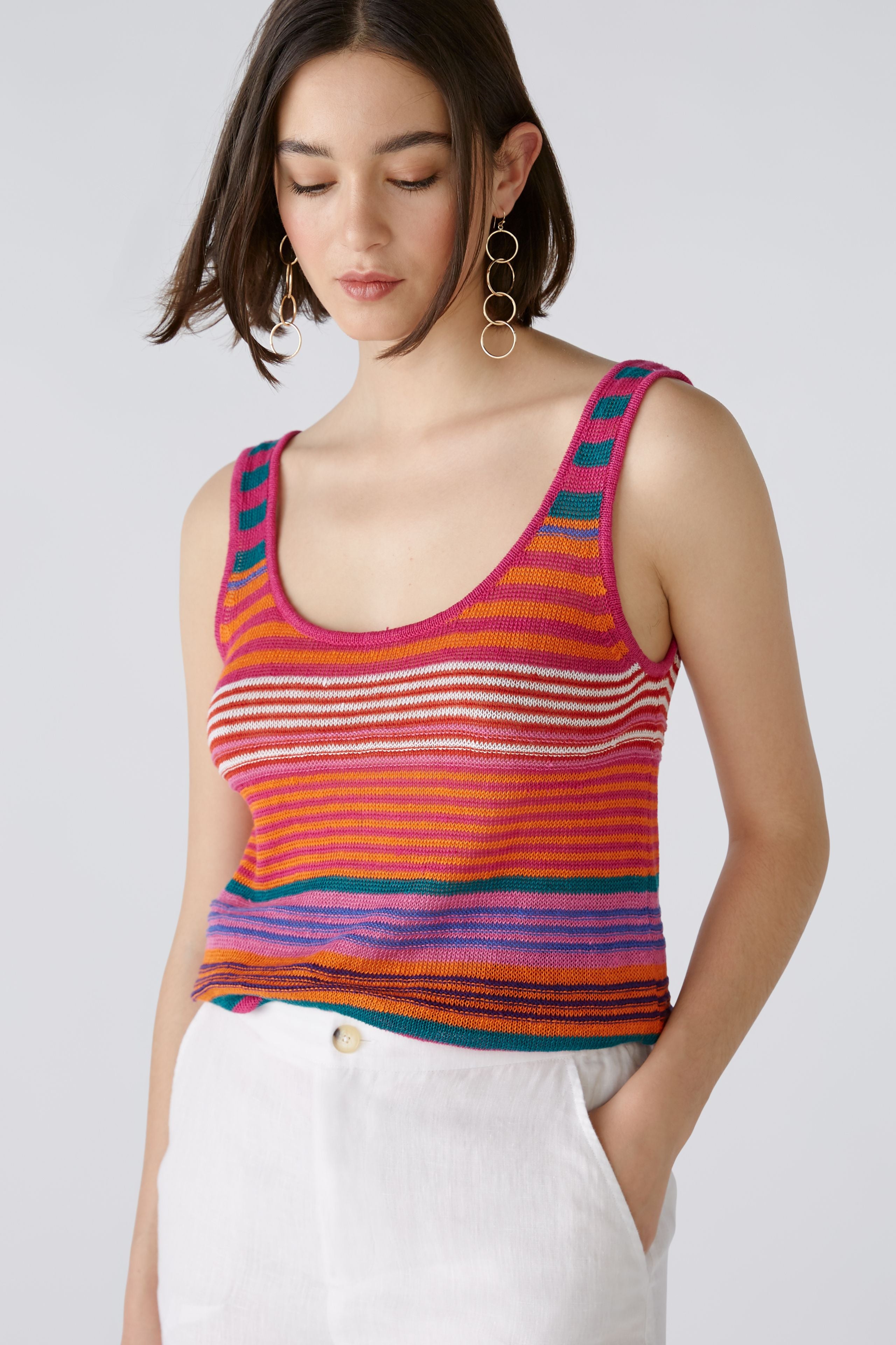 Knitted Striped Sleeveless Top in Pink/ Green
