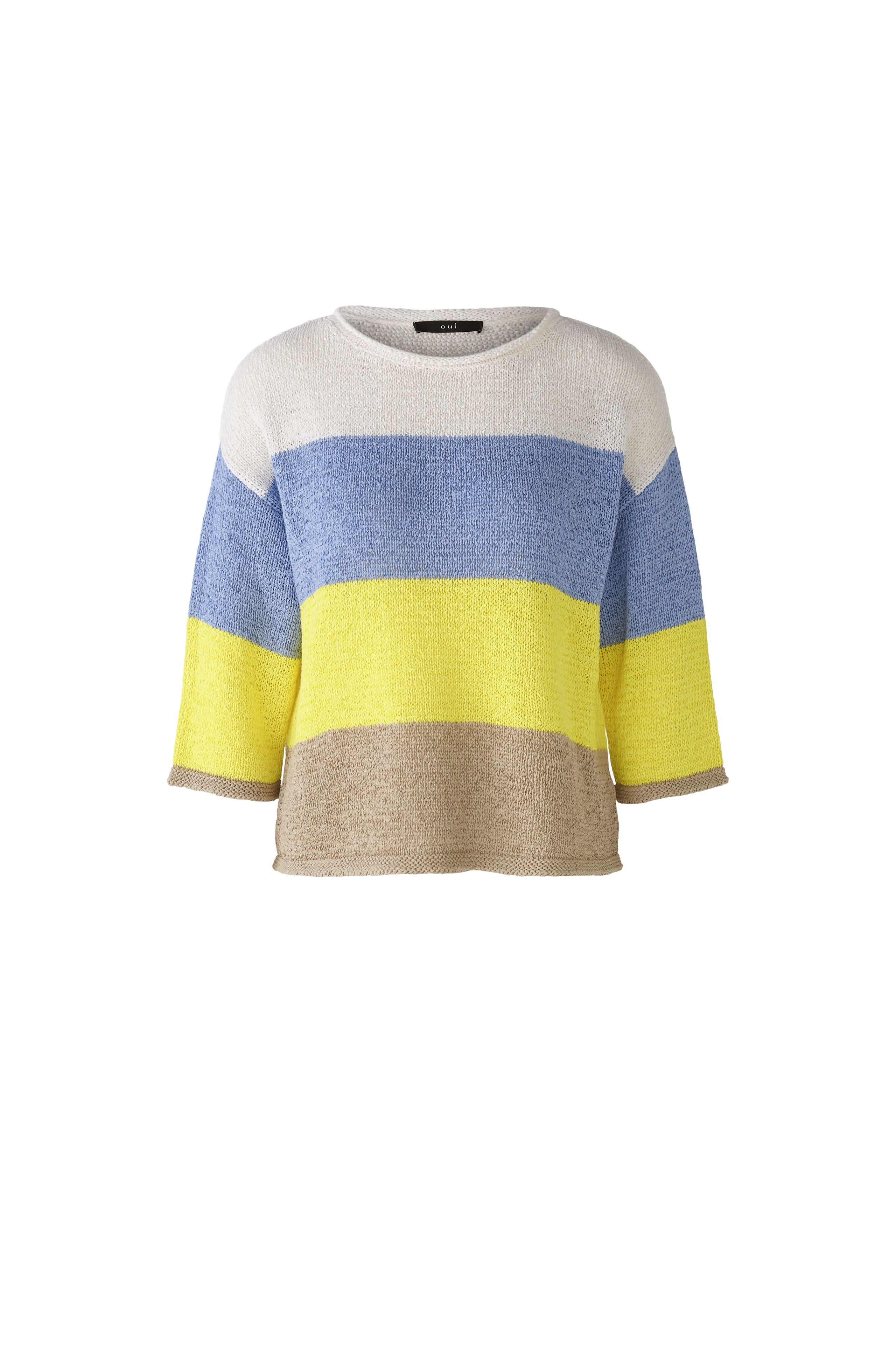 Stripped Cotton Jumper in Light Blue/Yellow