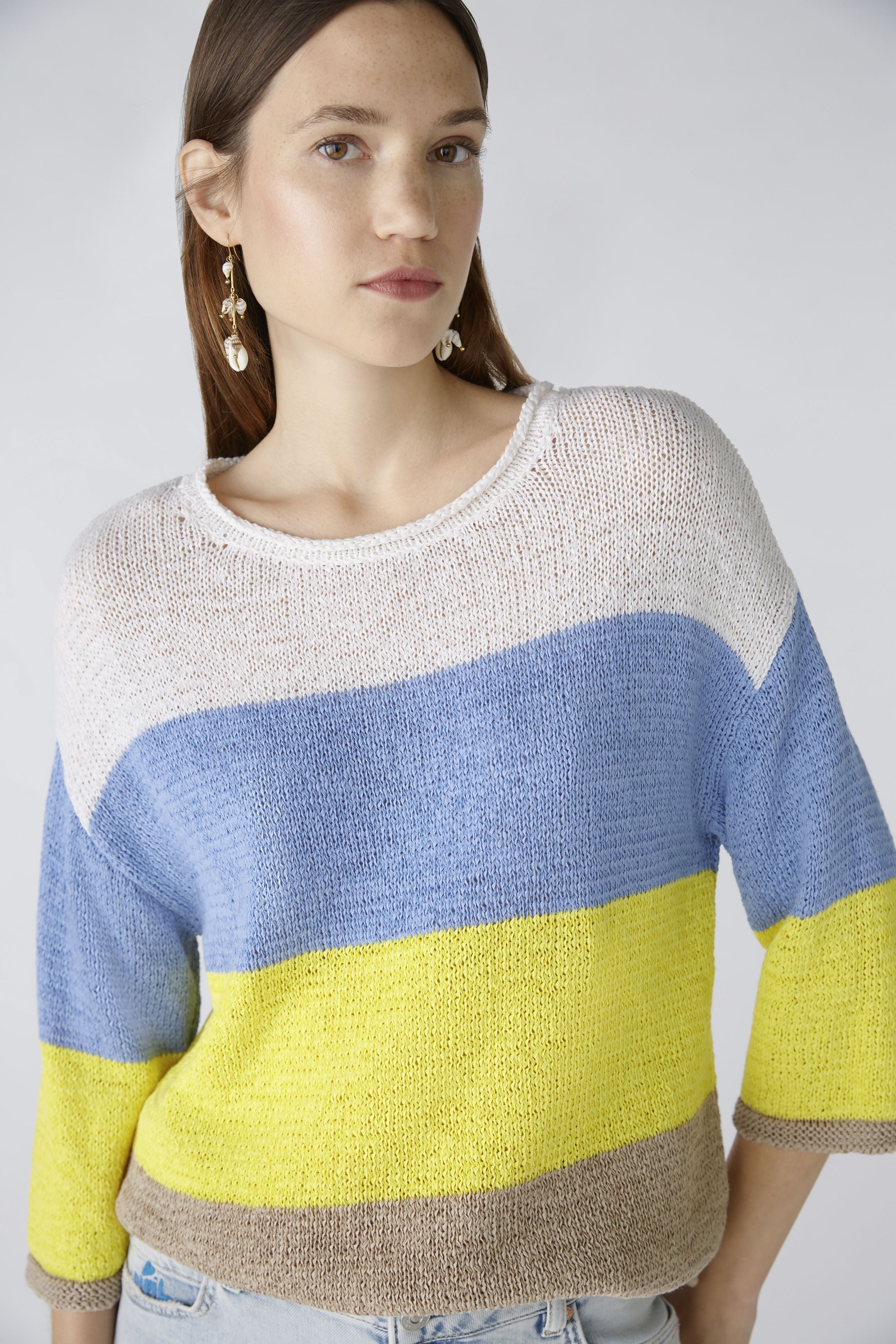 Stripped Cotton Jumper in Light Blue/Yellow