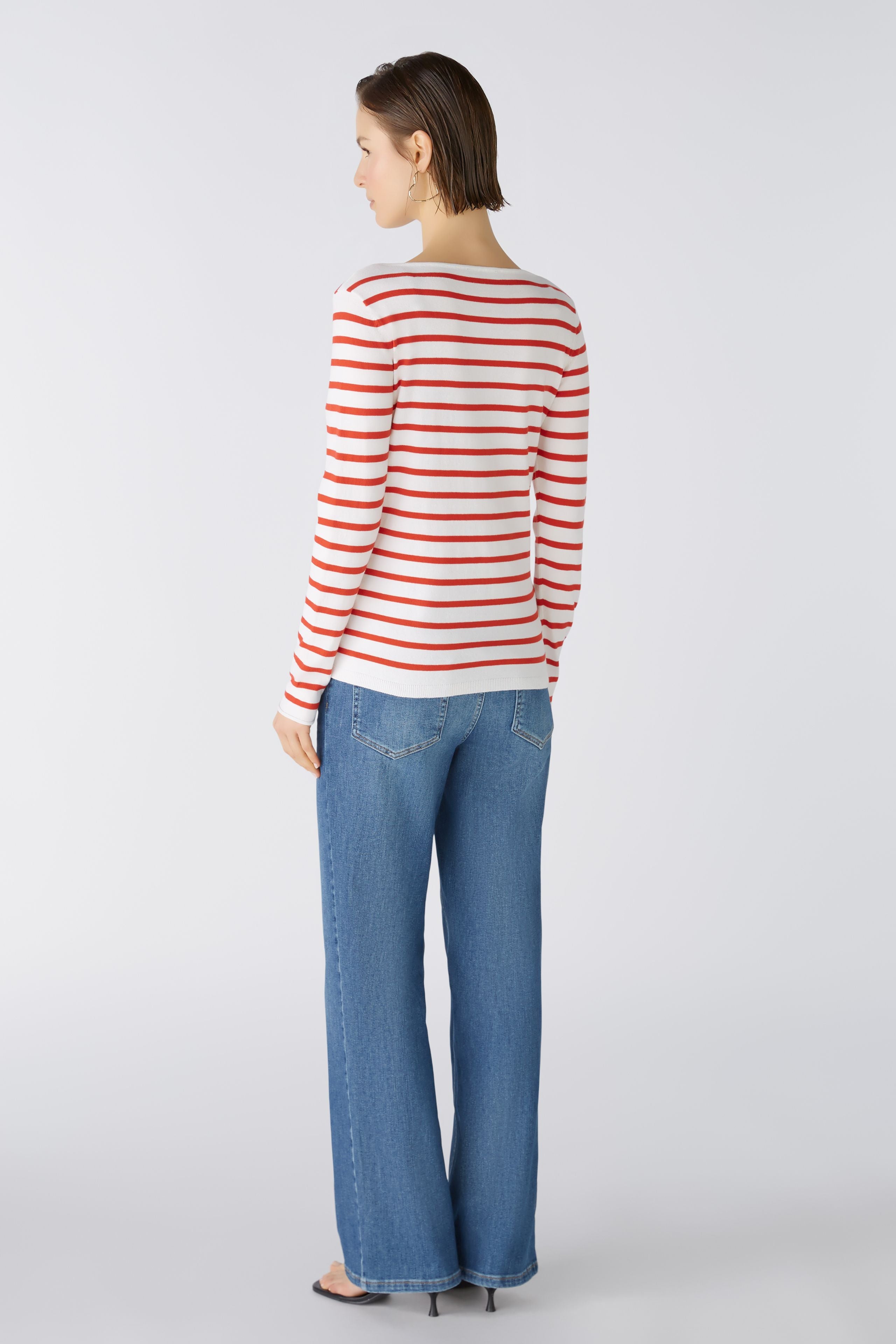 Long Sleeve Stripe Top in White/Red